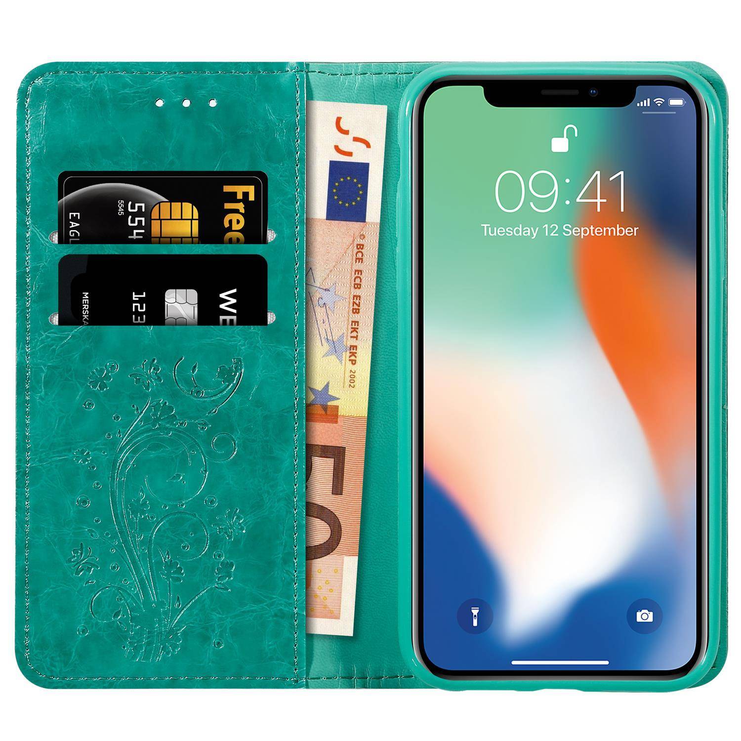 Cadorabo Hülle für Apple iPhone XS MAX Schutzhülle in Türkis Handyhülle Etui Cover Case Standfunktion