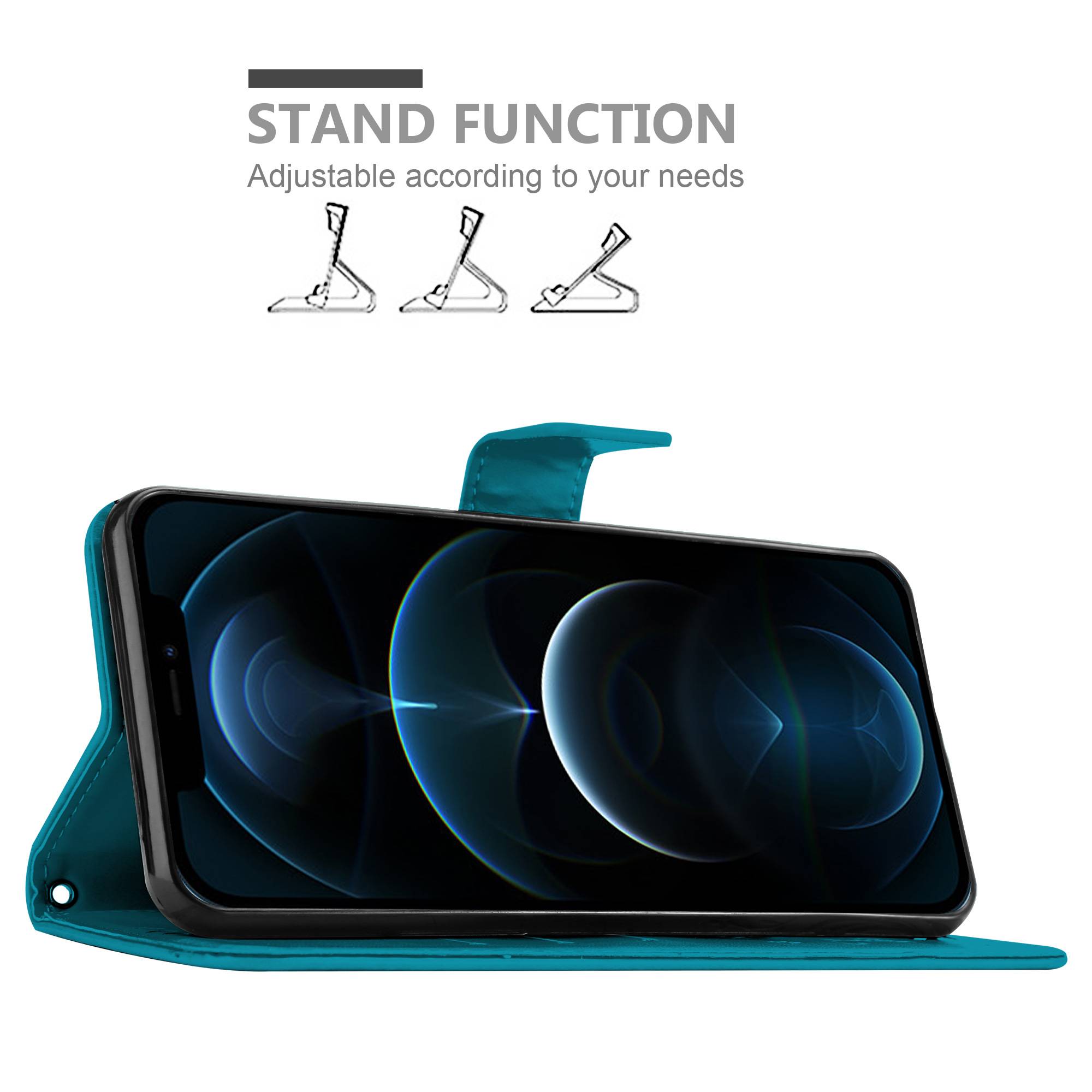 Cadorabo Hülle für Apple iPhone 13 PRO Schutz Hülle in Blau Schutzhülle Handy Hülle Etui Case Blumen Flower