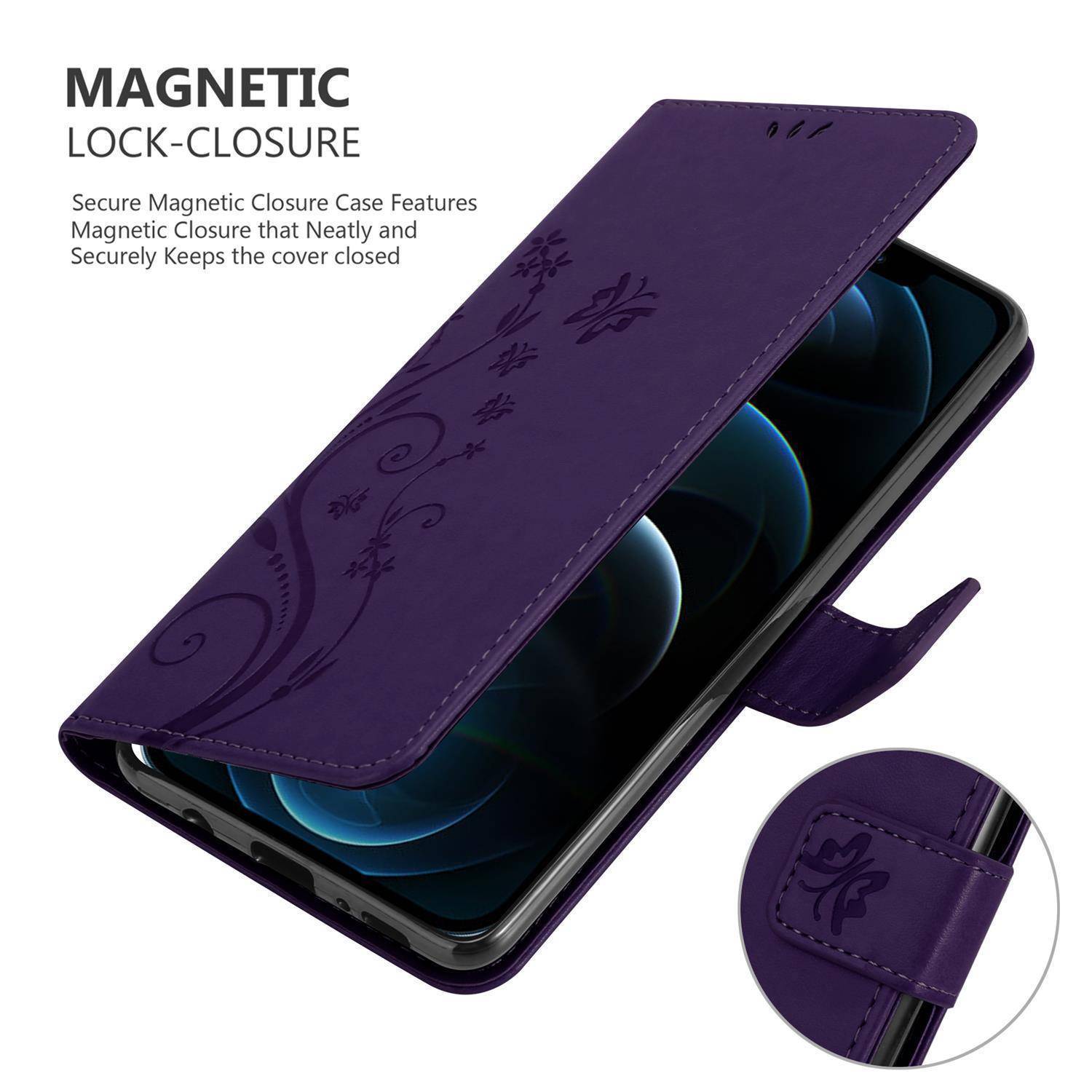 Cadorabo Hülle für Apple iPhone 13 PRO MAX Schutz Hülle in Lila Schutzhülle Handy Hülle Etui Case Blumen Flower