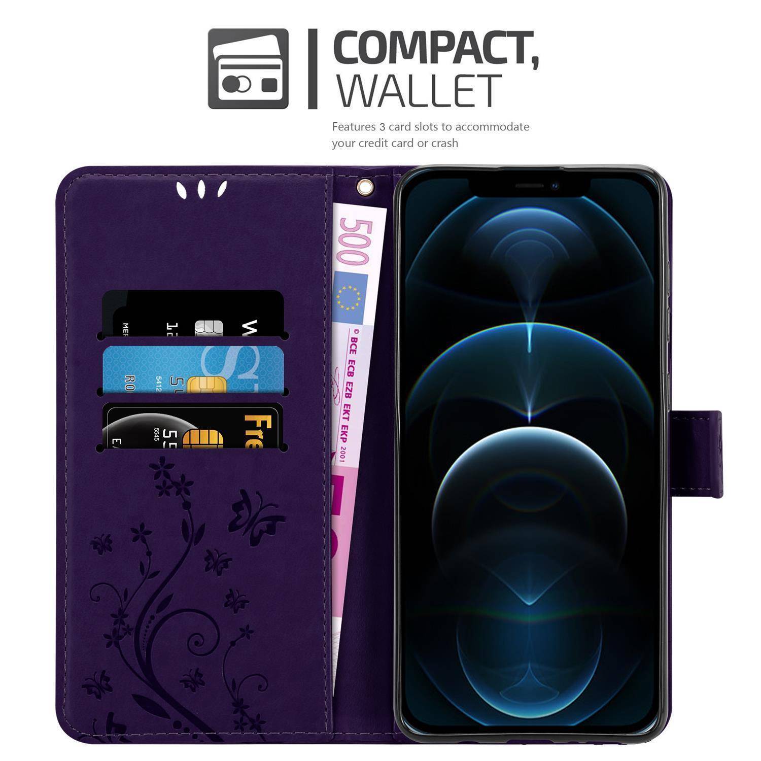 Cadorabo Hülle für Apple iPhone 13 PRO MAX Schutz Hülle in Lila Schutzhülle Handy Hülle Etui Case Blumen Flower