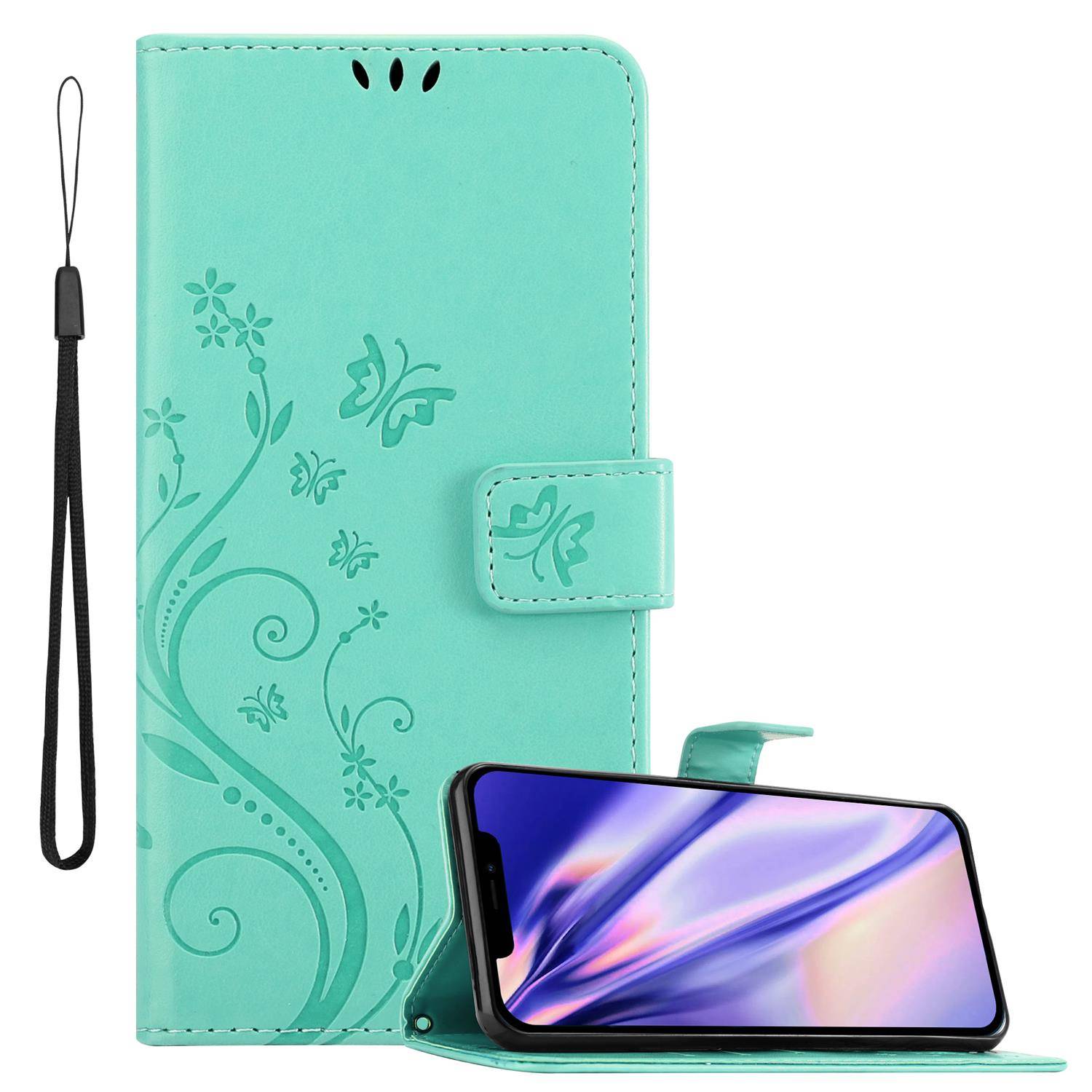 Cadorabo Hülle für Apple iPhone 13 PRO MAX Schutz Hülle in Türkis Schutzhülle Handy Hülle Etui Case Blumen Flower