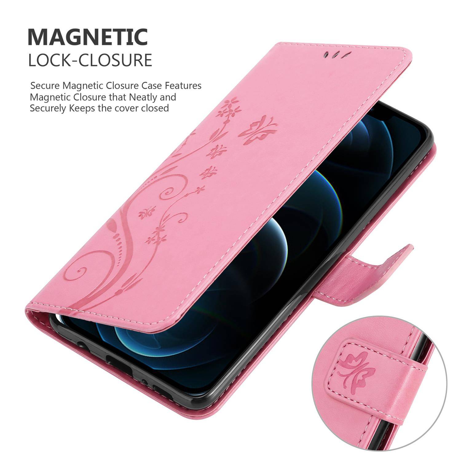 Cadorabo Hülle für Apple iPhone 13 PRO MAX Schutz Hülle in Rosa Schutzhülle Handy Hülle Etui Case Blumen Flower