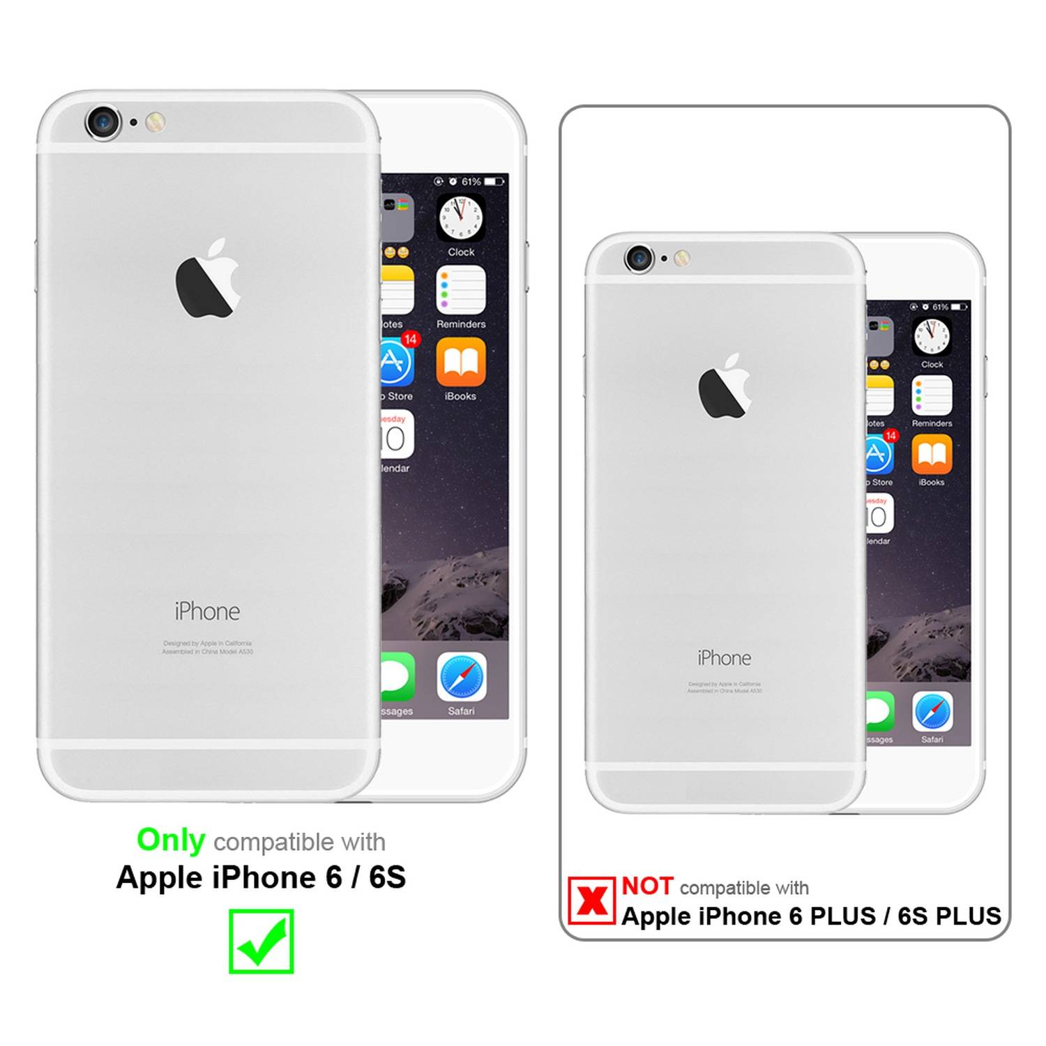 Cadorabo Vollbild Folie für Apple iPhone 6 / 6S in TRANSPARENT mit SCHWARZ - Gehärtetes Display-Schutzglas (RETAIL PACKAGING)
