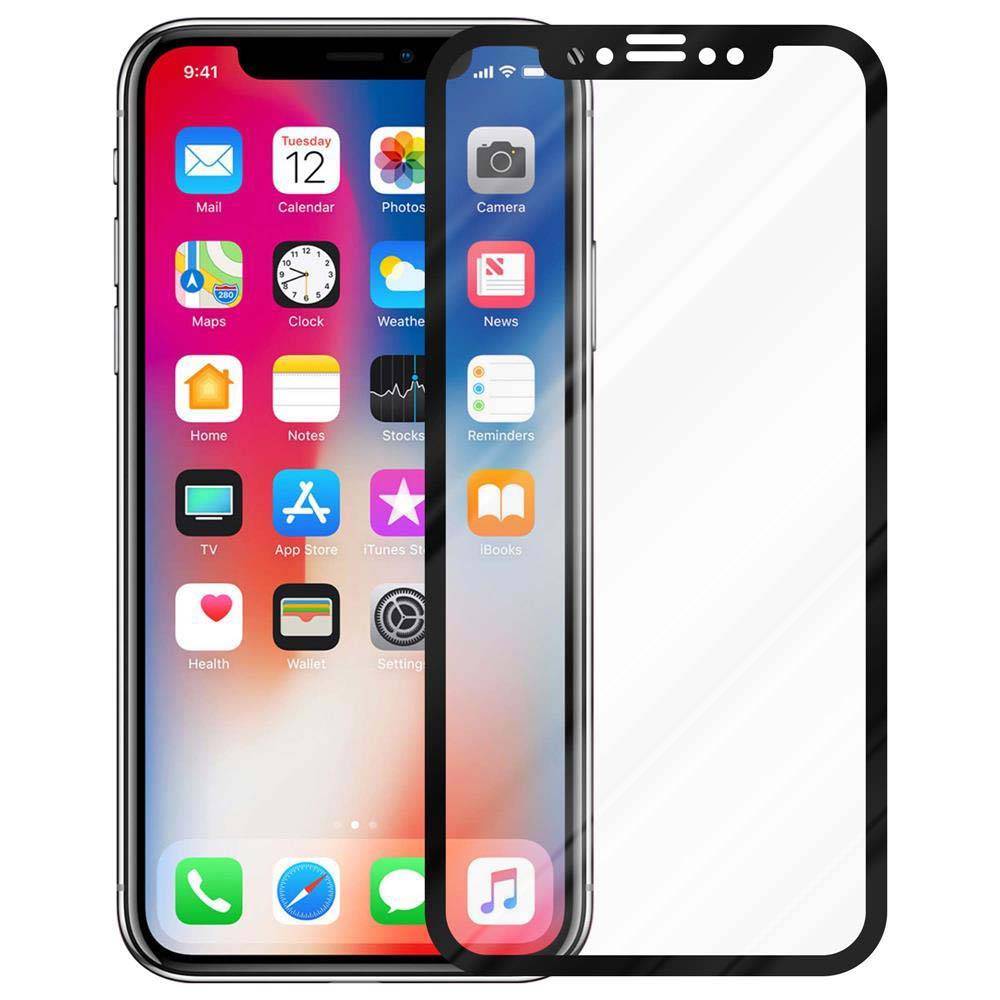Cadorabo Vollbild Folie für Apple iPhone X / XS in TRANSPARENT mit SCHWARZ - Gehärtetes Display-Schutzglas (RETAIL PACKAGING)
