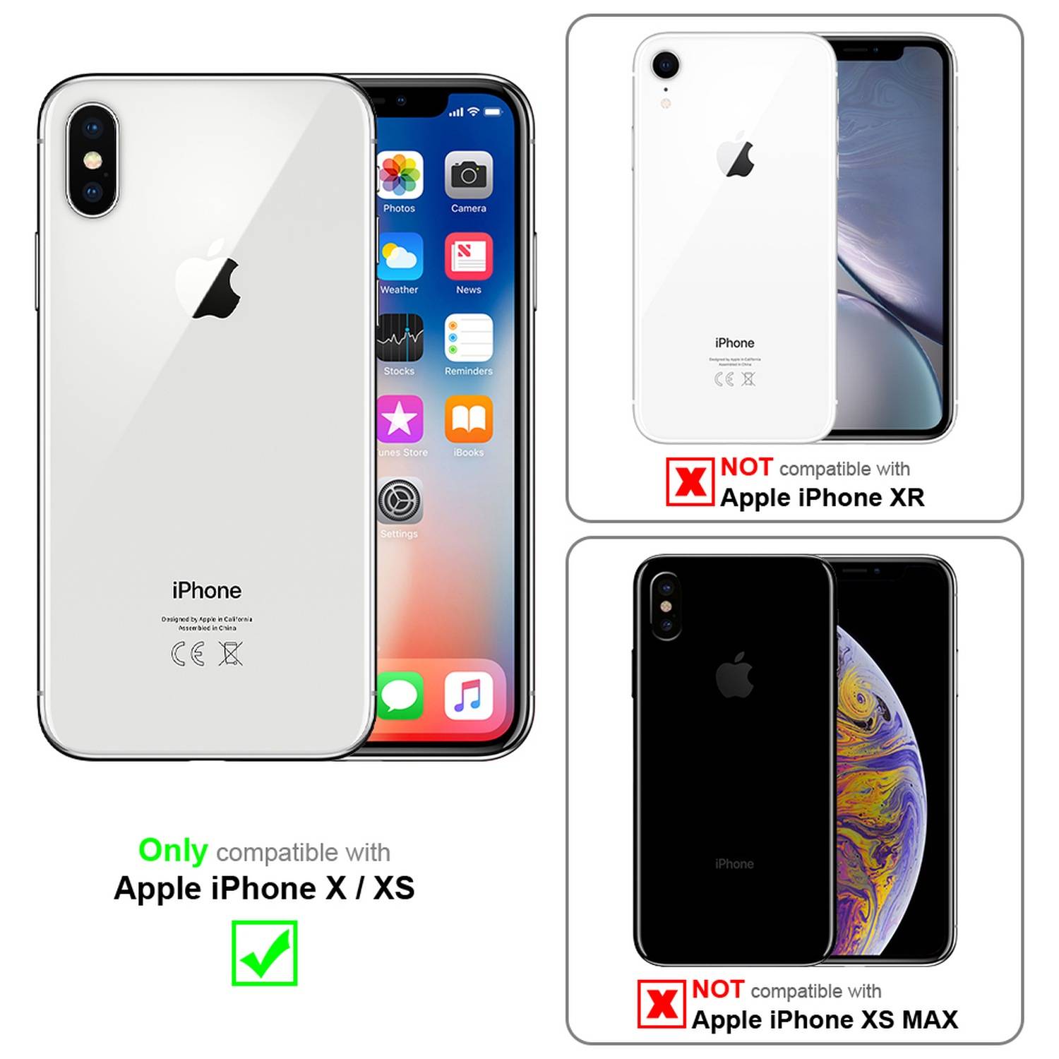 Cadorabo Vollbild Folie für Apple iPhone X / XS in TRANSPARENT mit SCHWARZ - Gehärtetes Display-Schutzglas (RETAIL PACKAGING)