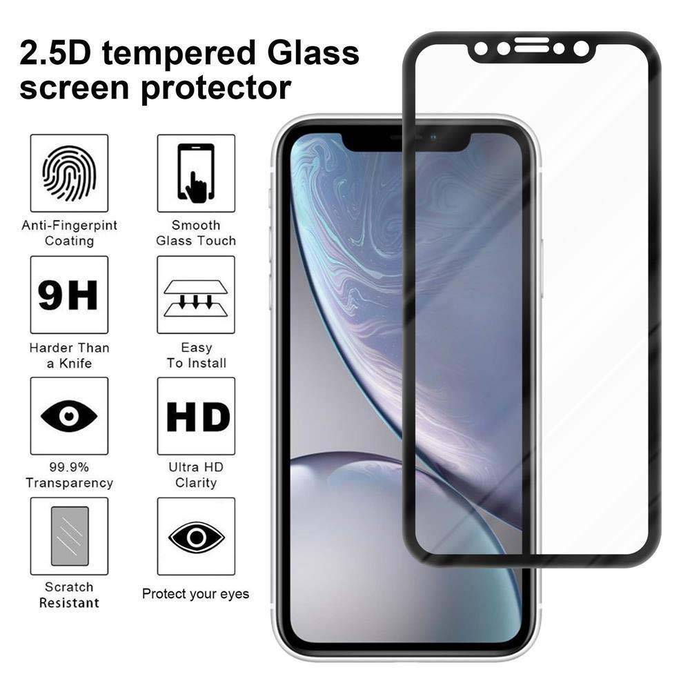 Cadorabo Vollbild Folie für Apple iPhone XR in TRANSPARENT mit SCHWARZ - Gehärtetes Display-Schutzglas (RETAIL PACKAGING)