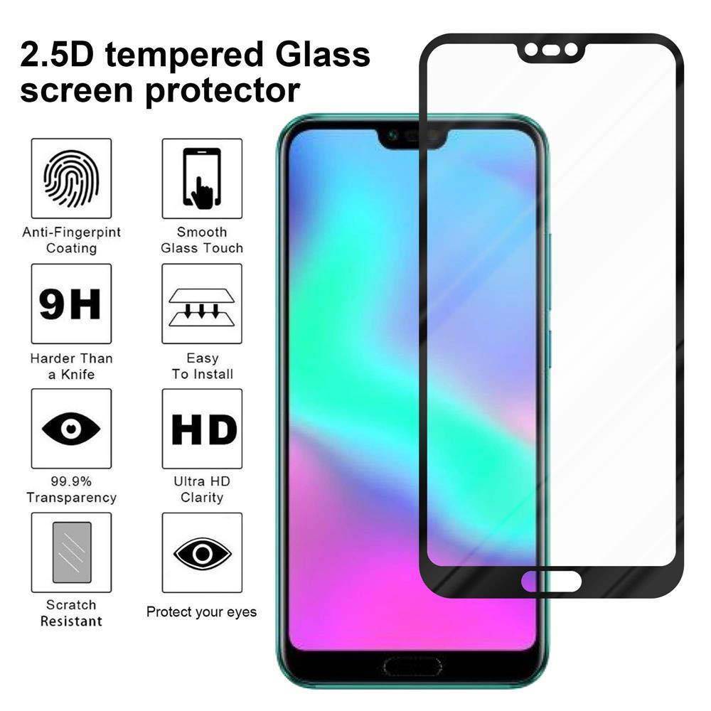 Cadorabo Vollbild Folie für Honor 10 in TRANSPARENT mit SCHWARZ - Gehärtetes Display-Schutzglas (RETAIL PACKAGING)