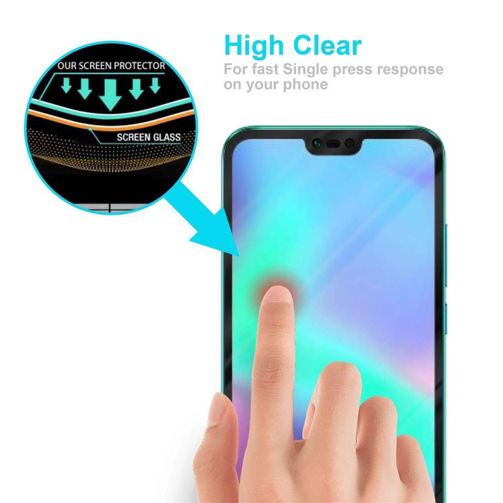 Cadorabo Vollbild Folie für Honor 10 in TRANSPARENT mit SCHWARZ - Gehärtetes Display-Schutzglas (RETAIL PACKAGING)