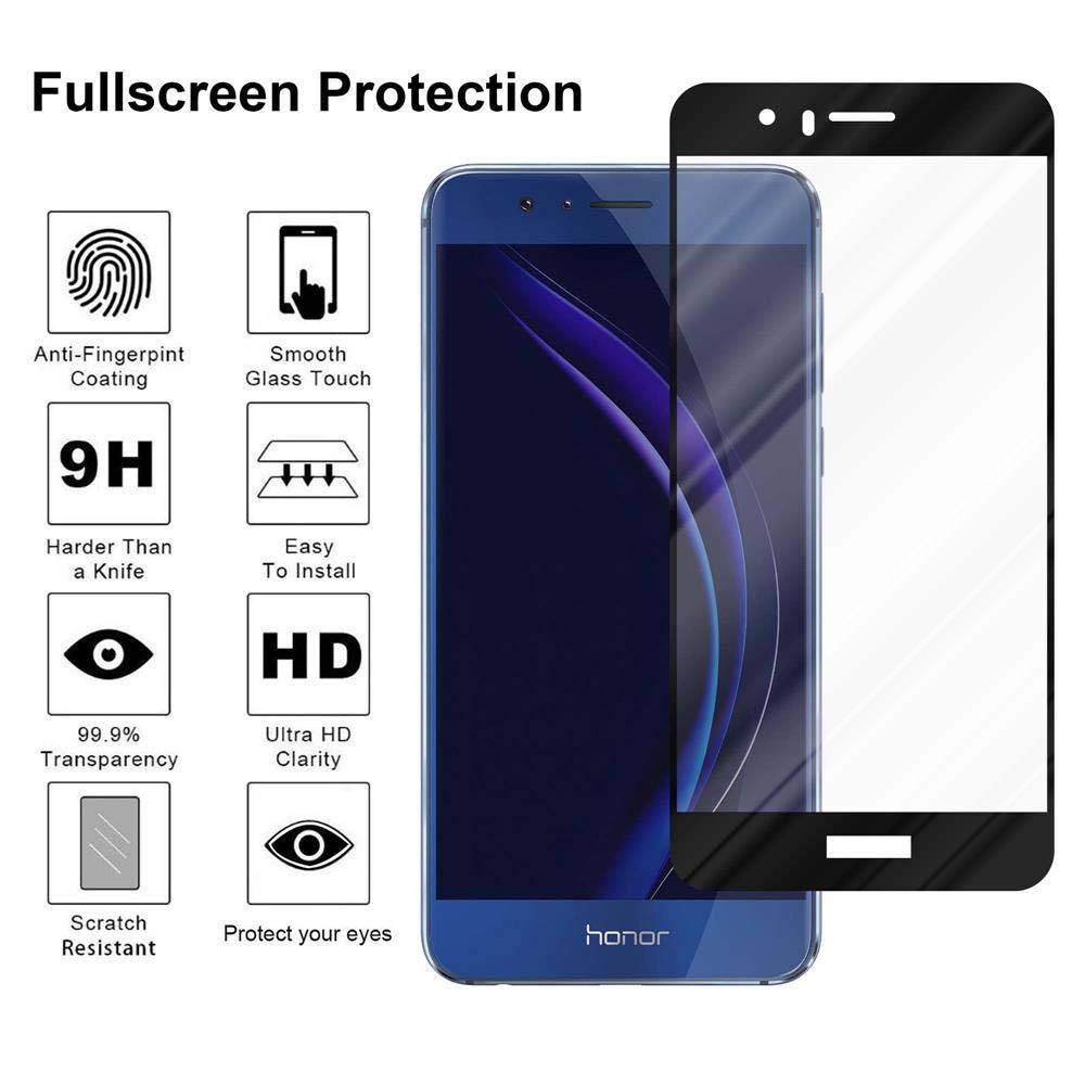 Cadorabo Vollbild Folie für Honor 8 / 8 PREMIUM in TRANSPARENT mit SCHWARZ - Gehärtetes Display-Schutzglas (RETAIL PACKAGING)
