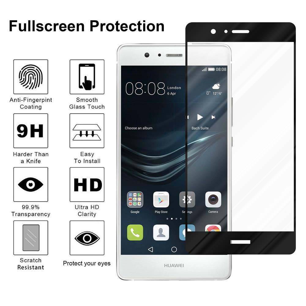 Cadorabo Vollbild Folie für Huawei P10 LITE in TRANSPARENT mit SCHWARZ - Gehärtetes Display-Schutzglas (RETAIL PACKAGING)