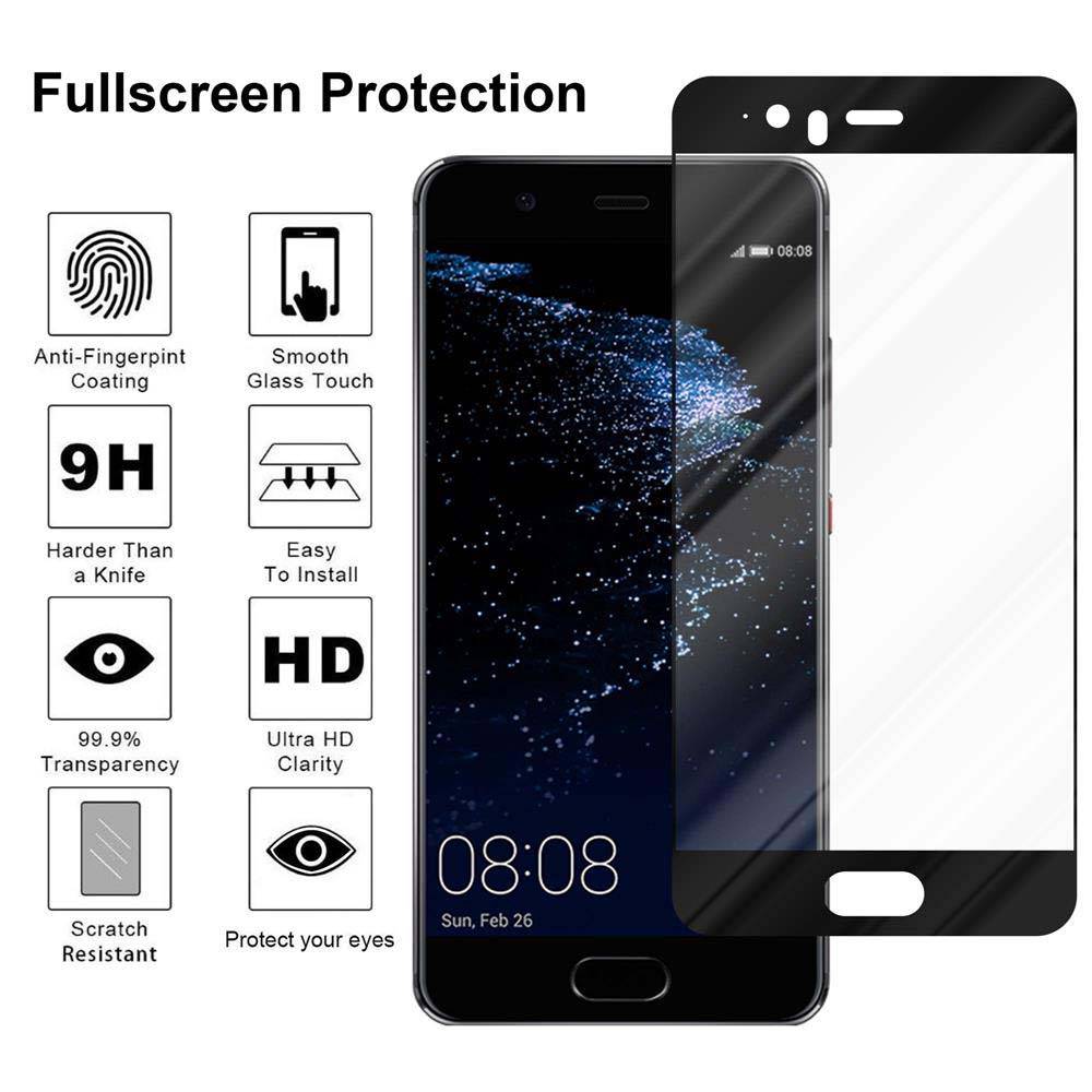 Cadorabo Vollbild Folie für Huawei P10 PRO in TRANSPARENT mit SCHWARZ - Gehärtetes Display-Schutzglas (RETAIL PACKAGING)