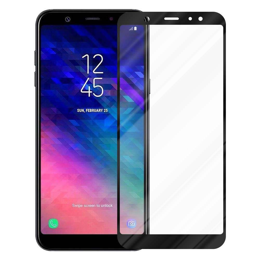 Cadorabo Vollbild Folie für Samsung Galaxy A6 2018 in TRANSPARENT mit SCHWARZ - Gehärtetes Display-Schutzglas (RETAIL PACKAGING)
