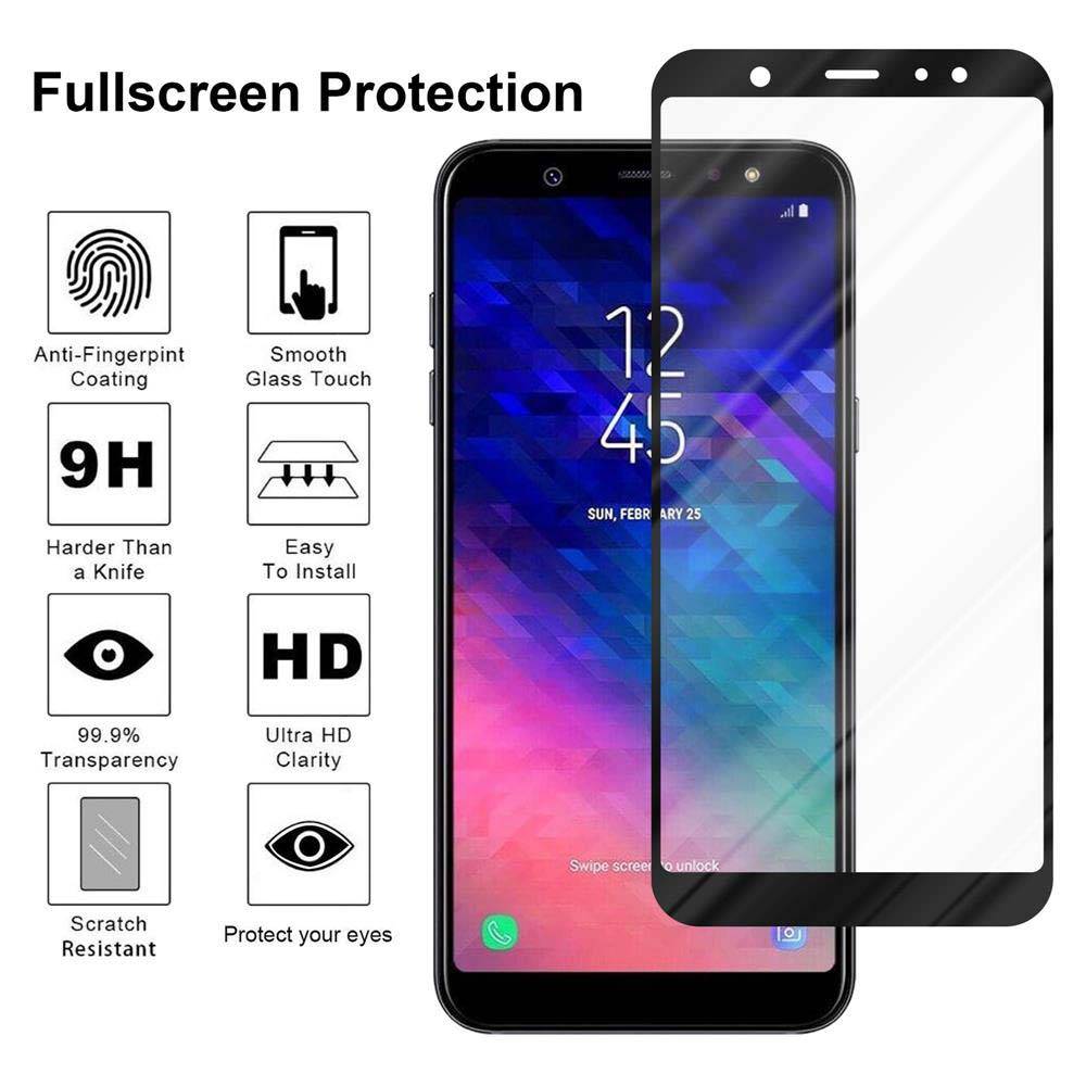 Cadorabo Vollbild Folie für Samsung Galaxy A6 2018 in TRANSPARENT mit SCHWARZ - Gehärtetes Display-Schutzglas (RETAIL PACKAGING)