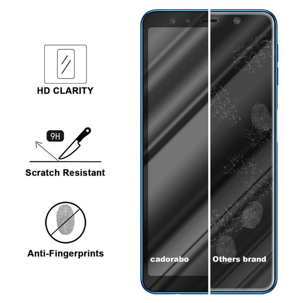Cadorabo Vollbild Folie für Samsung Galaxy A7 2018 in TRANSPARENT mit SCHWARZ - Gehärtetes Display-Schutzglas (RETAIL PACKAGING)