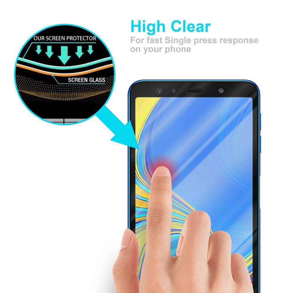 Cadorabo Vollbild Folie für Samsung Galaxy A7 2018 in TRANSPARENT mit SCHWARZ - Gehärtetes Display-Schutzglas (RETAIL PACKAGING)
