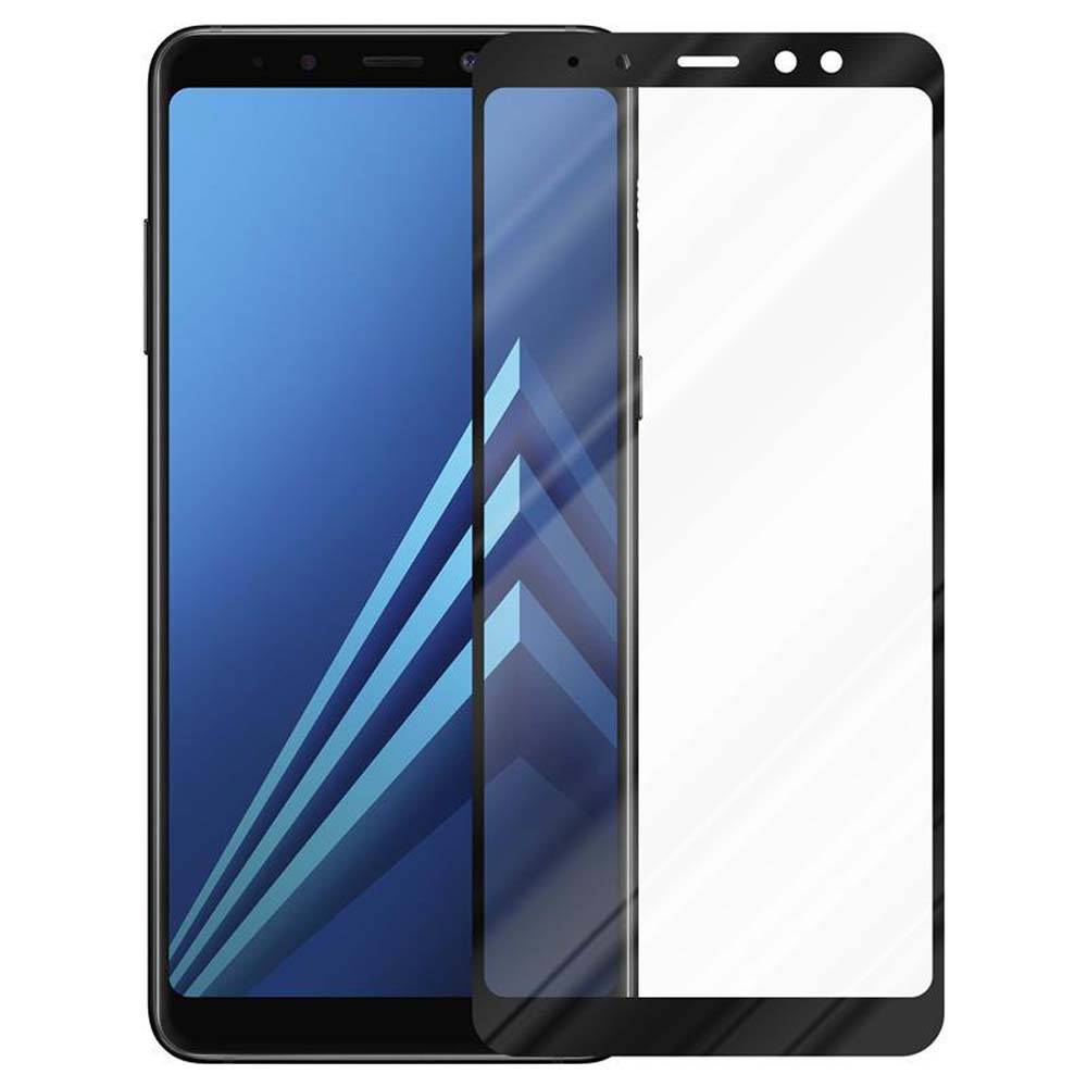 Cadorabo Vollbild Folie für Samsung Galaxy A8 PLUS 2018 in TRANSPARENT mit SCHWARZ - Gehärtetes Display-Schutzglas (RETAIL PACKAGING)