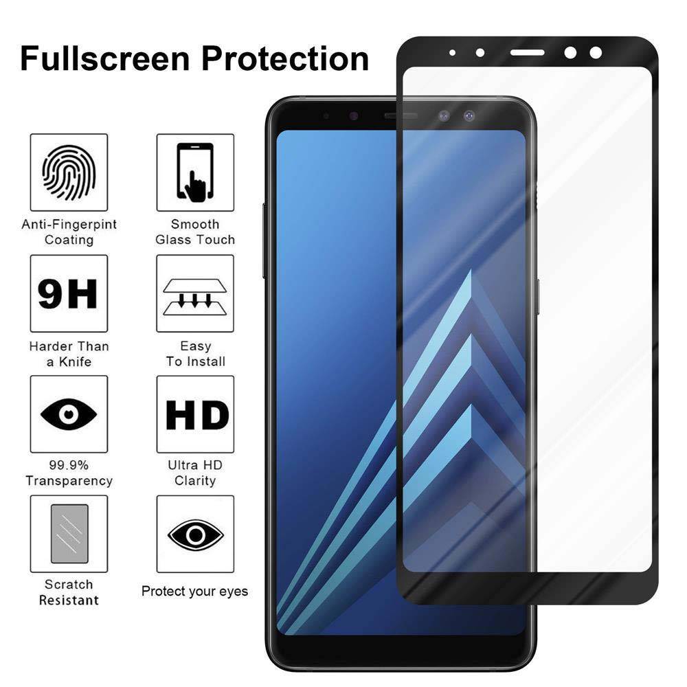 Cadorabo Vollbild Folie für Samsung Galaxy A8 PLUS 2018 in TRANSPARENT mit SCHWARZ - Gehärtetes Display-Schutzglas (RETAIL PACKAGING)
