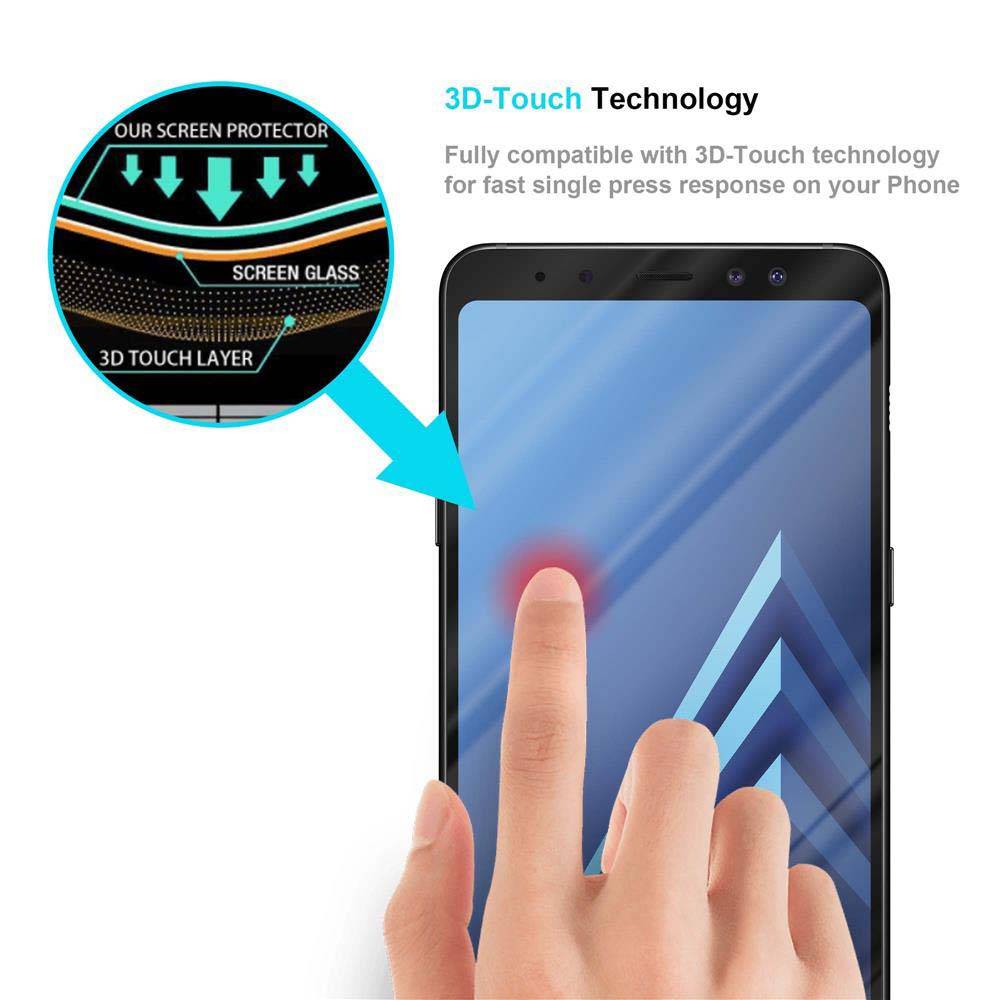 Cadorabo Vollbild Folie für Samsung Galaxy A8 PLUS 2018 in TRANSPARENT mit SCHWARZ - Gehärtetes Display-Schutzglas (RETAIL PACKAGING)