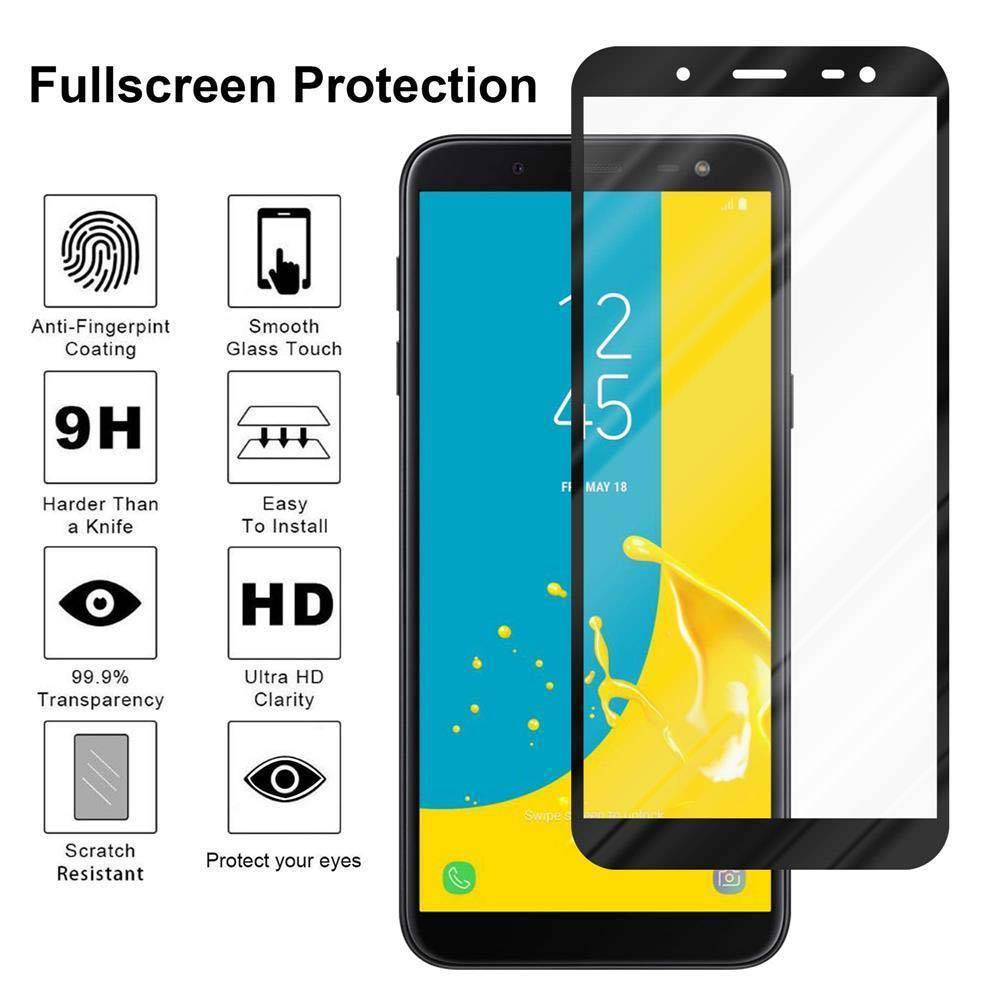Cadorabo Vollbild Folie für Samsung Galaxy J6 2018 in TRANSPARENT mit SCHWARZ - Gehärtetes Display-Schutzglas (RETAIL PACKAGING)