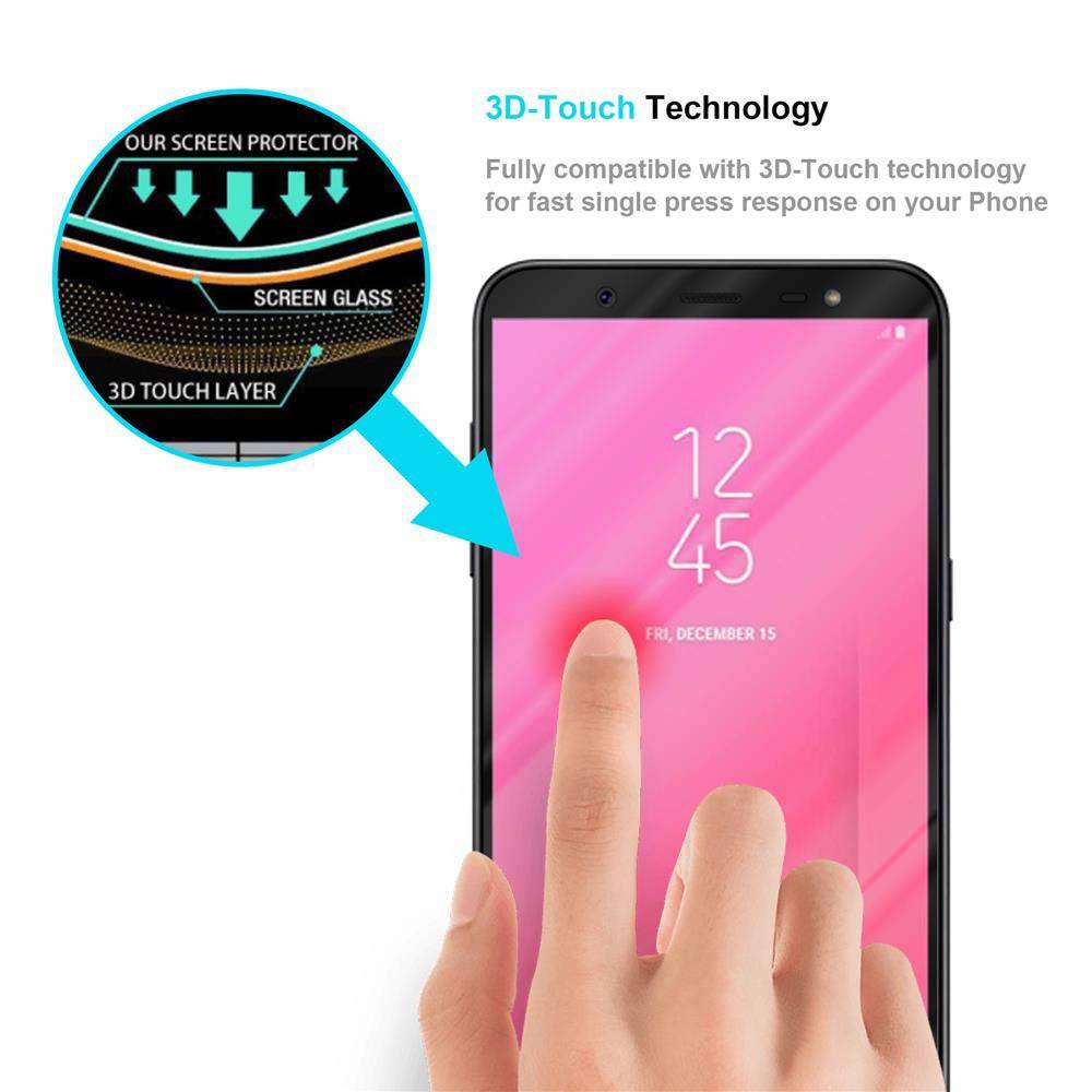 Cadorabo Vollbild Folie für Samsung Galaxy J8 2018 in TRANSPARENT mit SCHWARZ - Gehärtetes Display-Schutzglas (RETAIL PACKAGING)