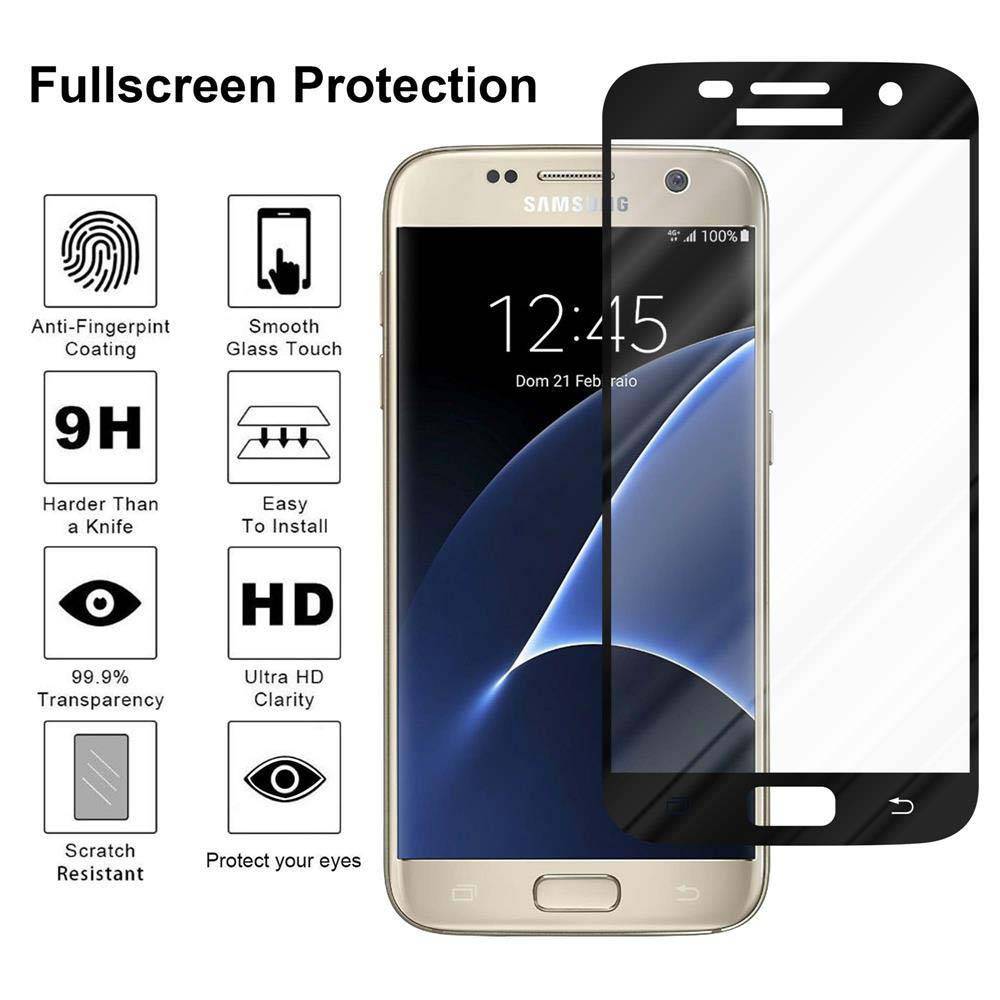 Cadorabo Vollbild Folie für Samsung Galaxy S7 in TRANSPARENT mit SCHWARZ - Gehärtetes Display-Schutzglas (RETAIL PACKAGING)