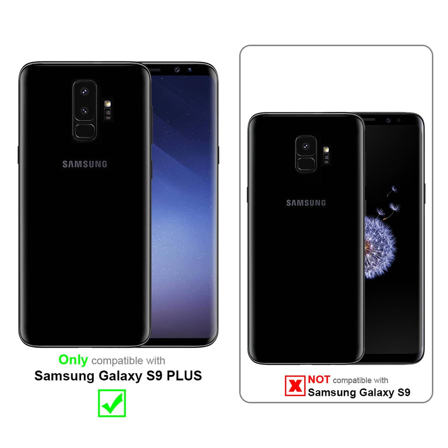 Cadorabo Vollbild Folie für Samsung Galaxy S9 PLUS in TRANSPARENT mit SCHWARZ - Gehärtetes Display-Schutzglas (RETAIL PACKAGING)