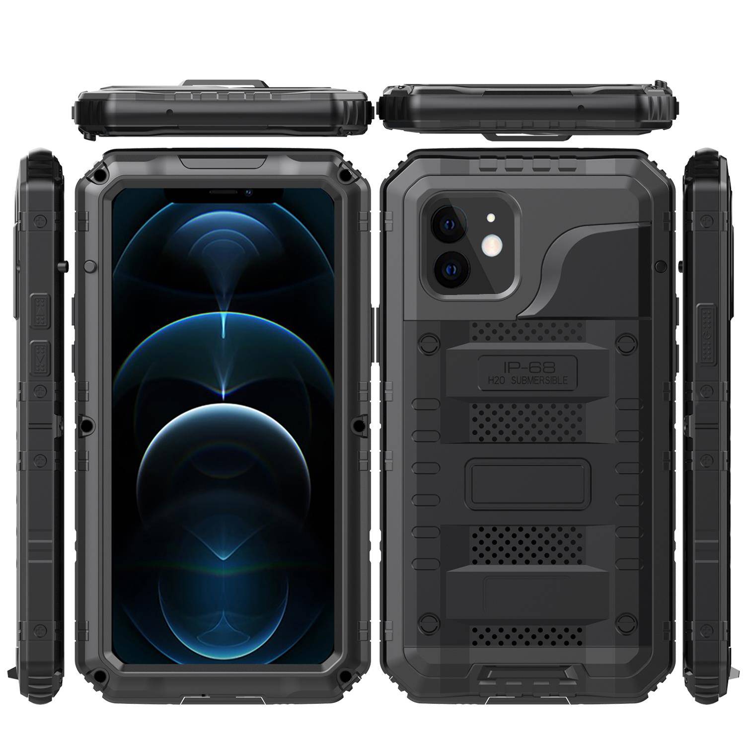 Cadorabo Hülle für Apple iPhone 12 in Schwarz Robuster 360° Displayschutz Outdoor Heavy Duty Schutzhülle