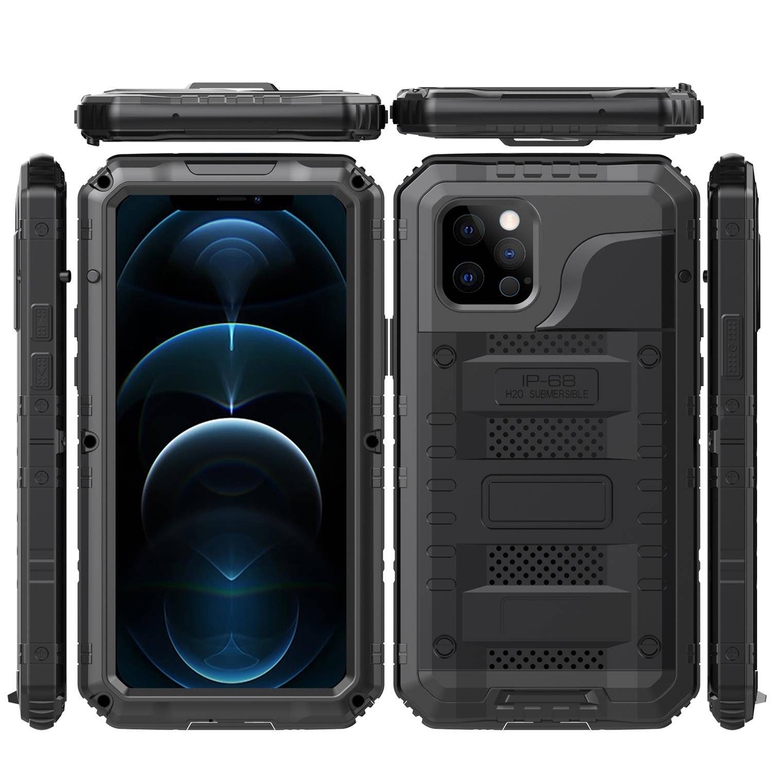 Cadorabo Hülle für Apple iPhone 12 PRO in Schwarz Robuster 360° Displayschutz Outdoor Heavy Duty Schutzhülle