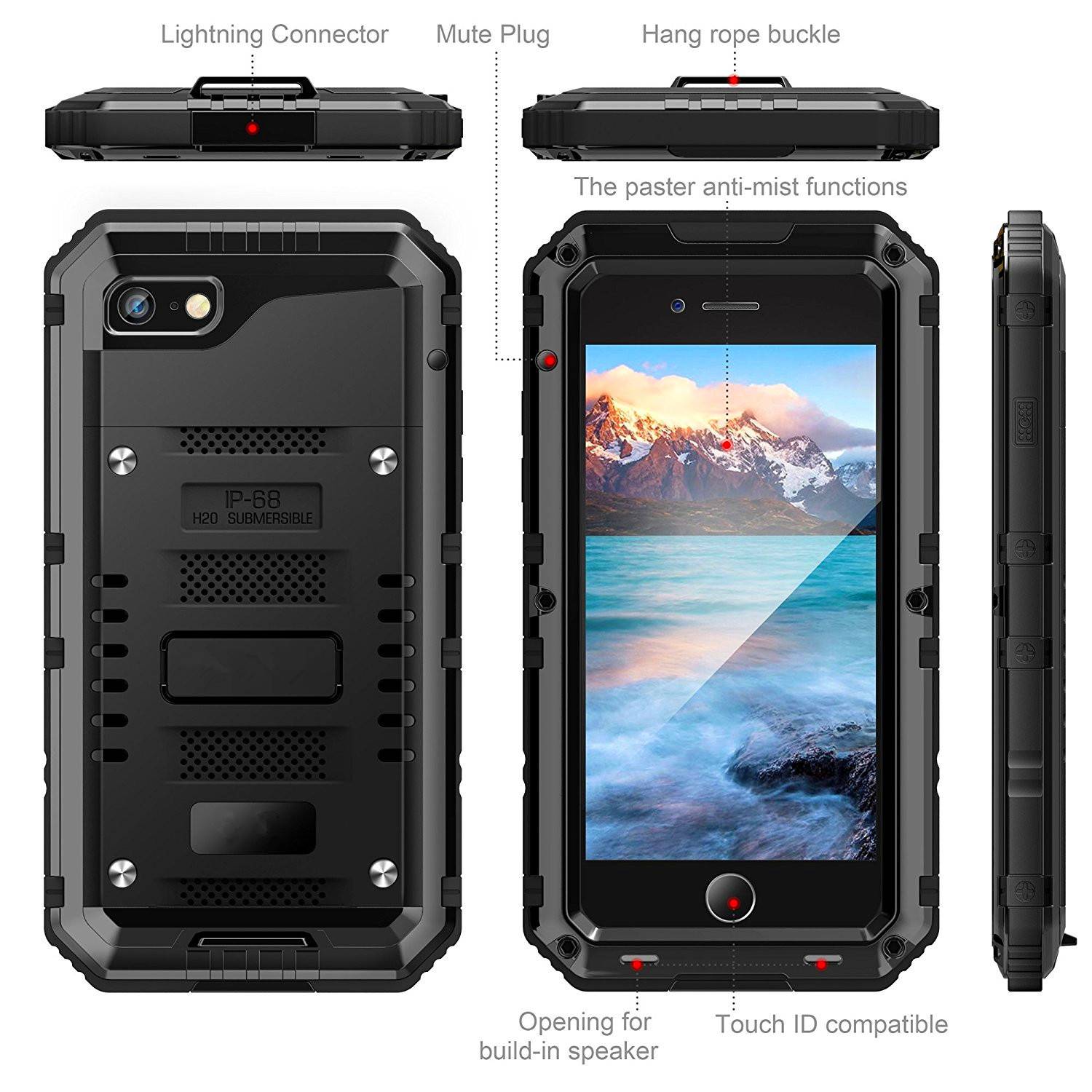 Cadorabo Hülle für Apple iPhone 8 in Schwarz Robuster 360° Displayschutz Outdoor Heavy Duty Schutzhülle