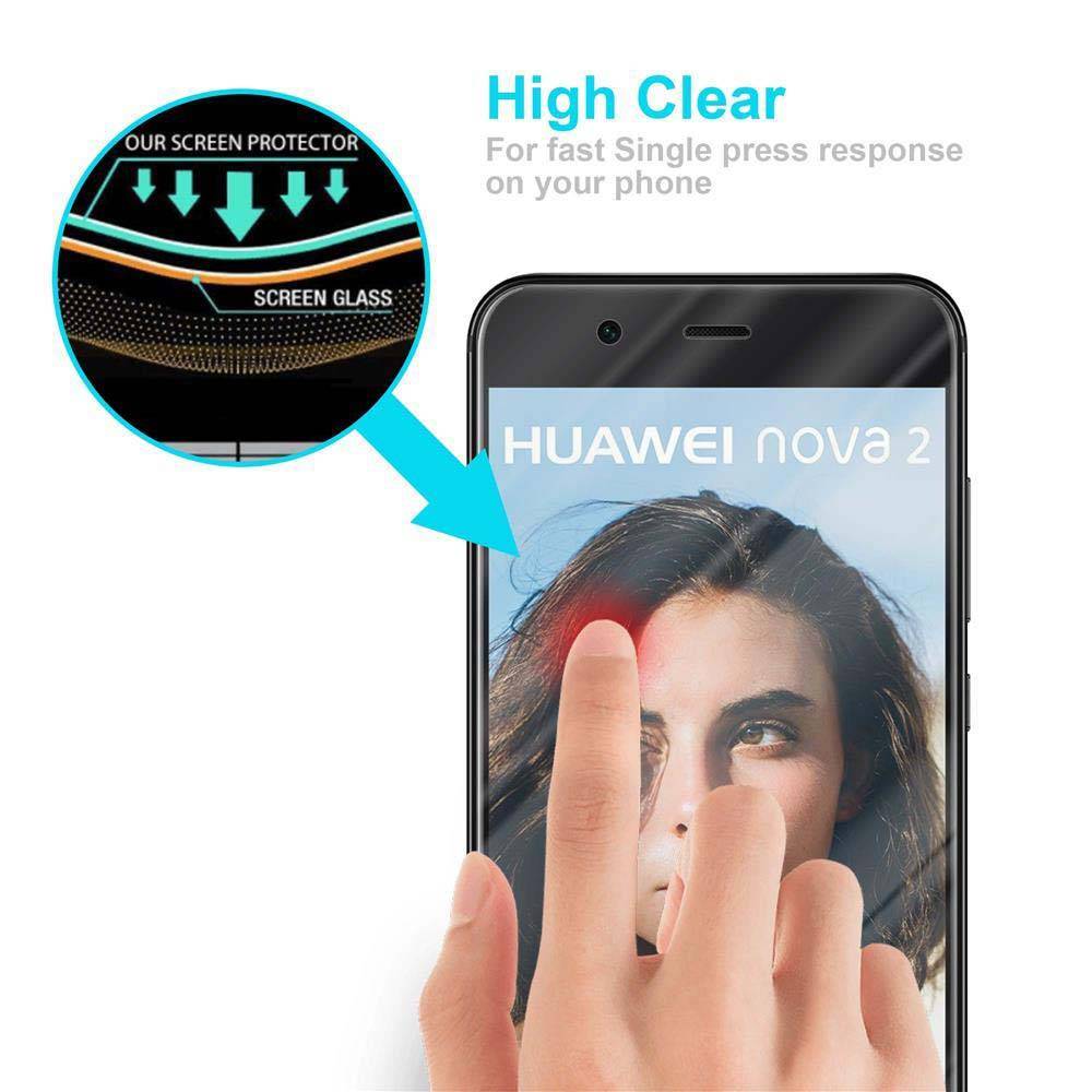 Cadorabo Folie für Huawei NOVA 2 in KRISTALL KLAR - Gehärtetes Display-Schutzglas (RETAIL PACKAGING)