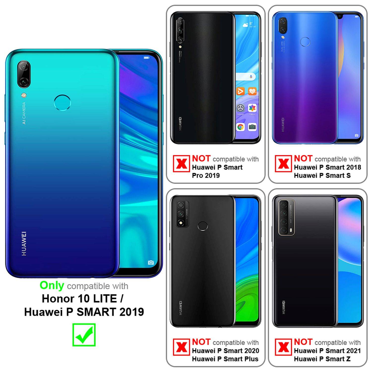 Cadorabo Folie für Honor 10 LITE / Huawei P SMART 2019 in KRISTALL KLAR - Gehärtetes Display-Schutzglas (RETAIL PACKAGING)