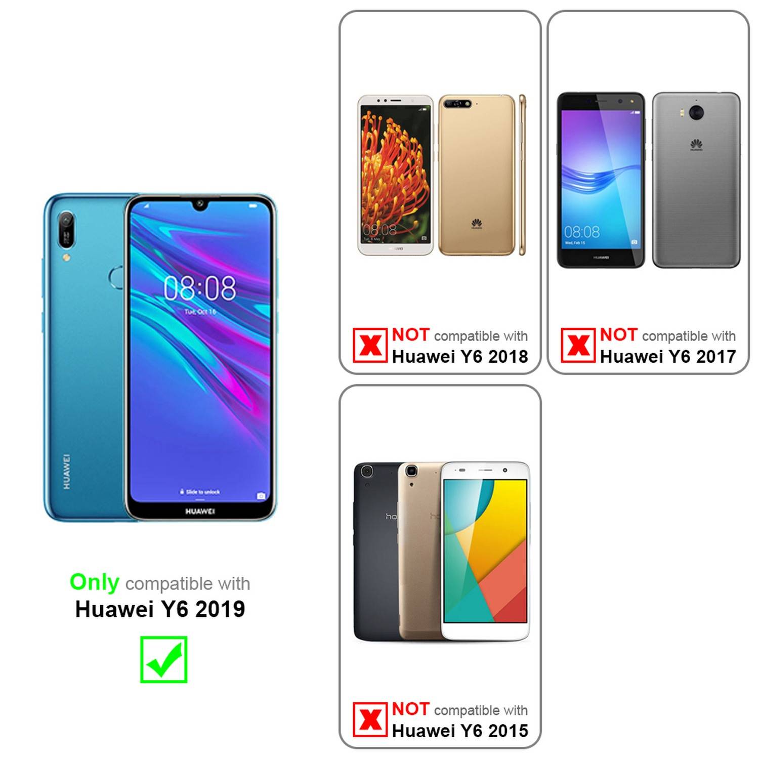 Cadorabo Folie für Huawei Y6 2019 in KRISTALL KLAR - Gehärtetes Display-Schutzglas (RETAIL PACKAGING)