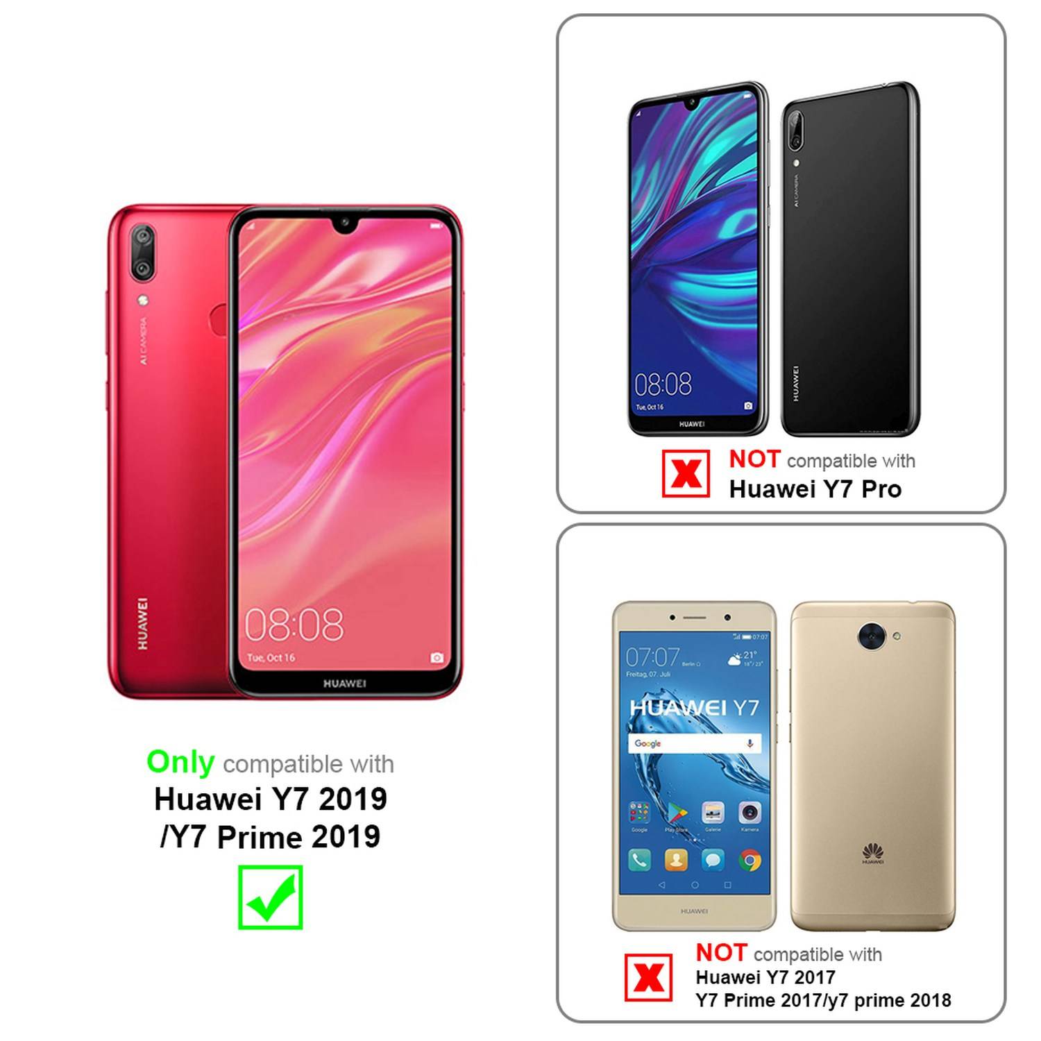 Cadorabo Folie für Huawei Y7 2019 / Y7 PRIME 2019 in KRISTALL KLAR - Gehärtetes Display-Schutzglas (RETAIL PACKAGING)