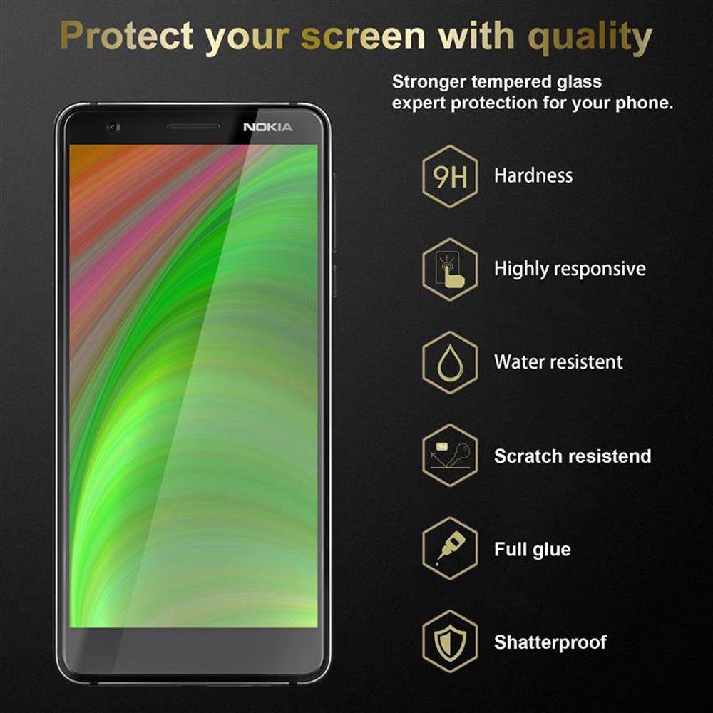 Cadorabo Folie für Nokia 3,1 in KRISTALL KLAR - Gehärtetes Display-Schutzglas (RETAIL PACKAGING)