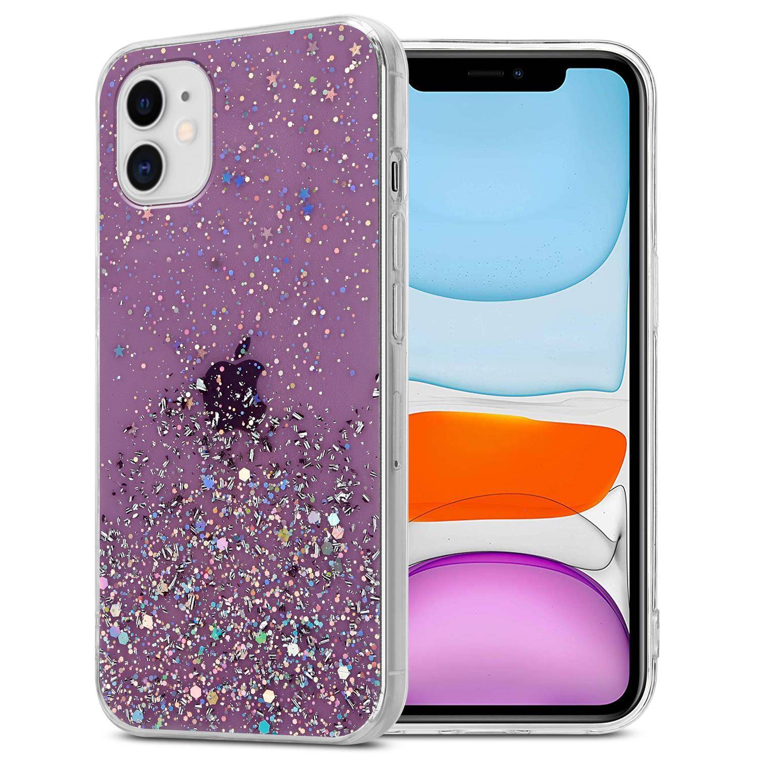 Cadorabo Hülle für Apple iPhone 11 PRO MAX Schutz Hülle in Lila Handyhülle TPU Etui Glitter Cover Case Glitzer