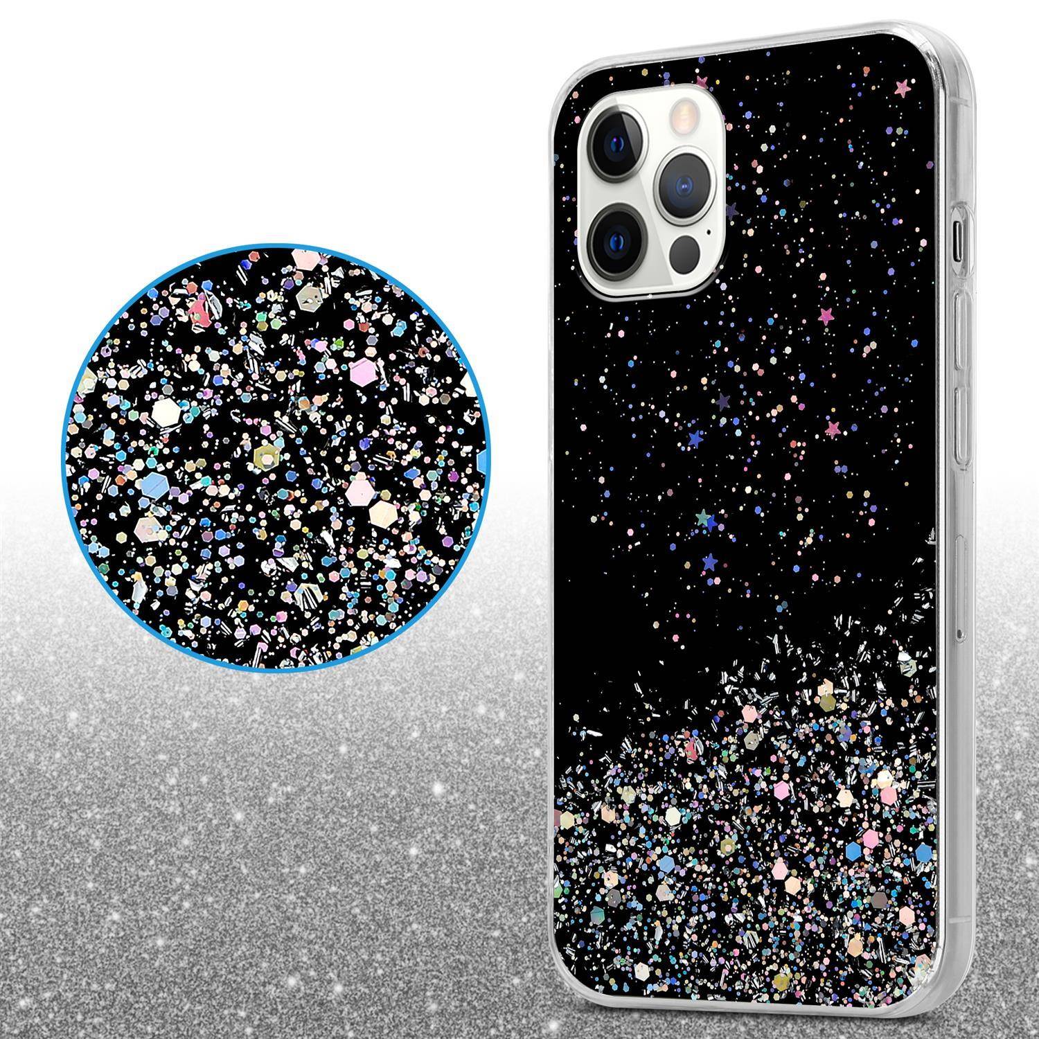 Cadorabo Hülle für Apple iPhone 12 / 12 PRO Schutz Hülle in Schwarz Handyhülle TPU Etui Glitter Cover Case Glitzer