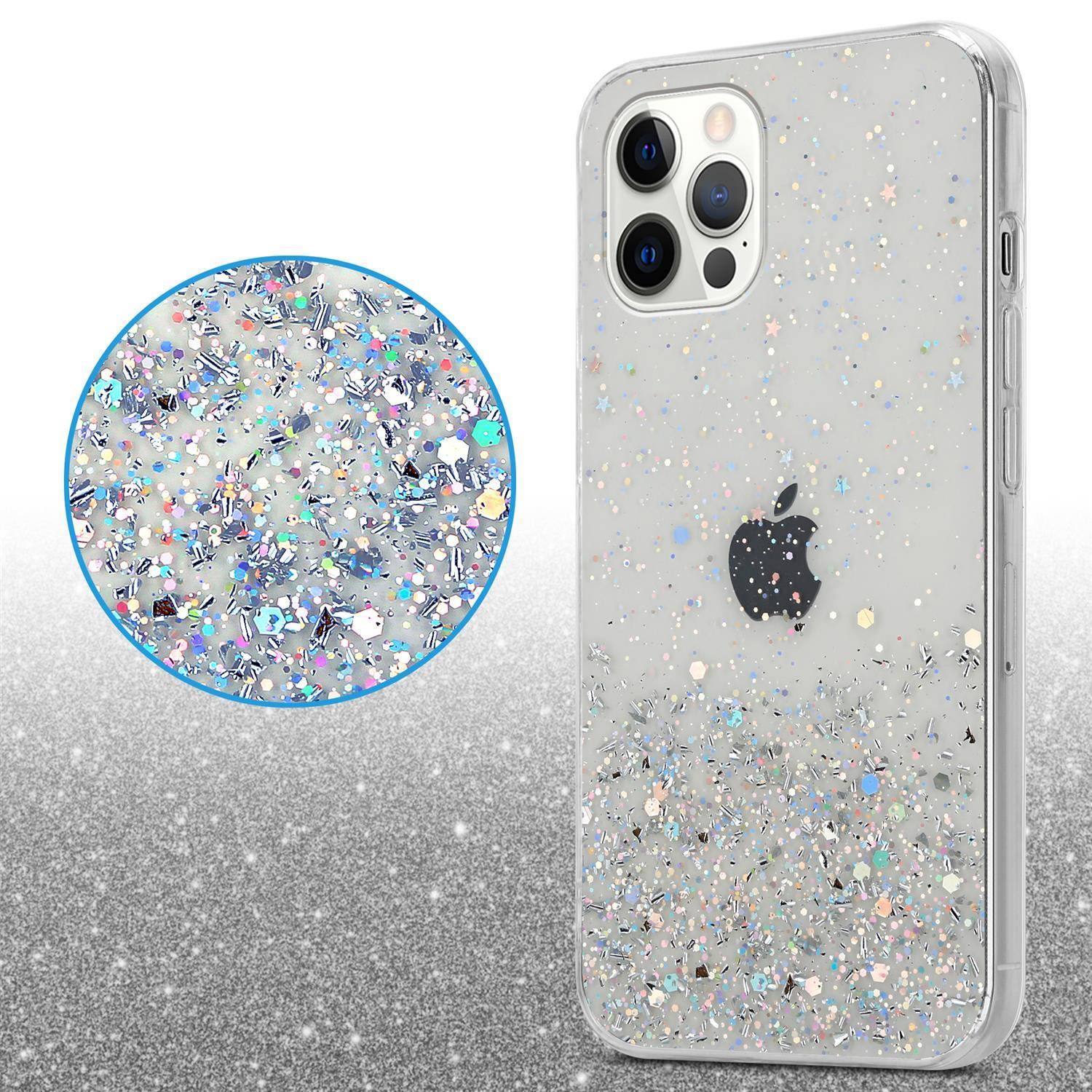 Cadorabo Hülle für Apple iPhone 12 / 12 PRO Schutz Hülle in Transparent Handyhülle TPU Etui Glitter Cover Case Glitzer
