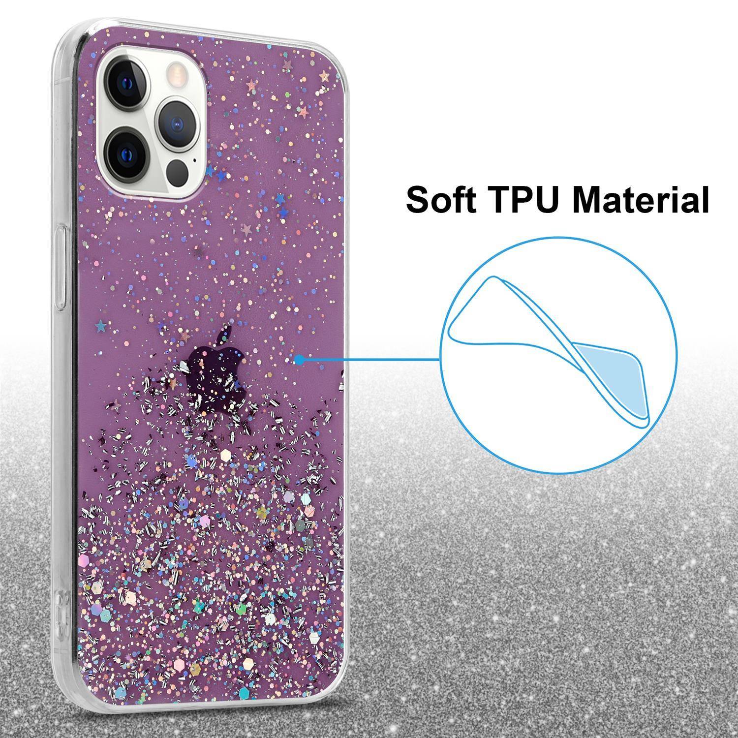 Cadorabo Hülle für Apple iPhone 12 / 12 PRO Schutz Hülle in Lila Handyhülle TPU Etui Glitter Cover Case Glitzer