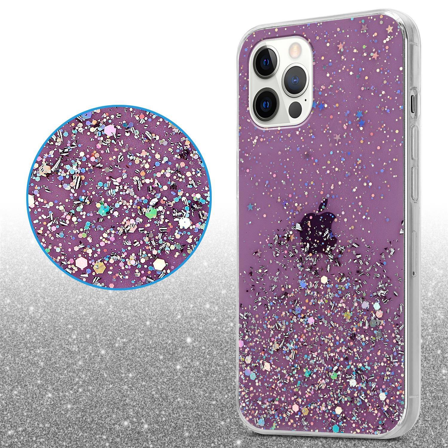 Cadorabo Hülle für Apple iPhone 12 / 12 PRO Schutz Hülle in Lila Handyhülle TPU Etui Glitter Cover Case Glitzer