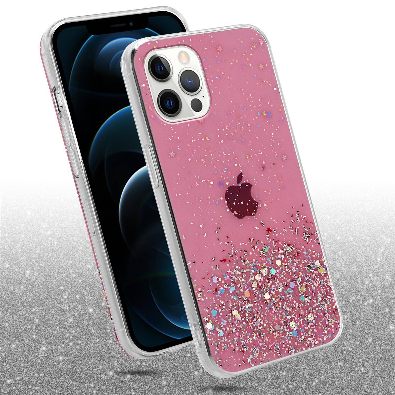 Cadorabo Hülle für Apple iPhone 12 / 12 PRO Schutz Hülle in Rosa Handyhülle TPU Etui Glitter Cover Case Glitzer