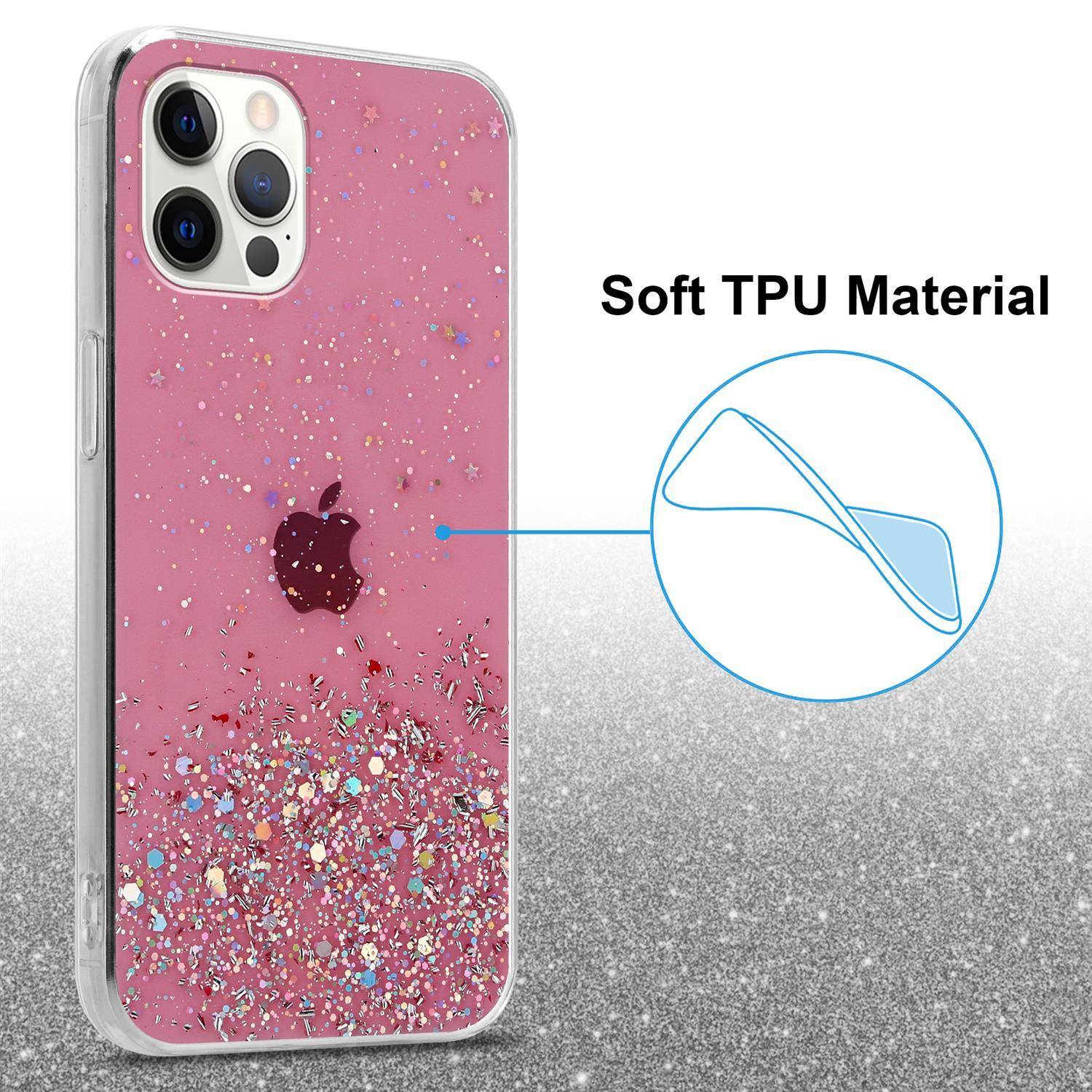 Cadorabo Hülle für Apple iPhone 12 / 12 PRO Schutz Hülle in Rosa Handyhülle TPU Etui Glitter Cover Case Glitzer