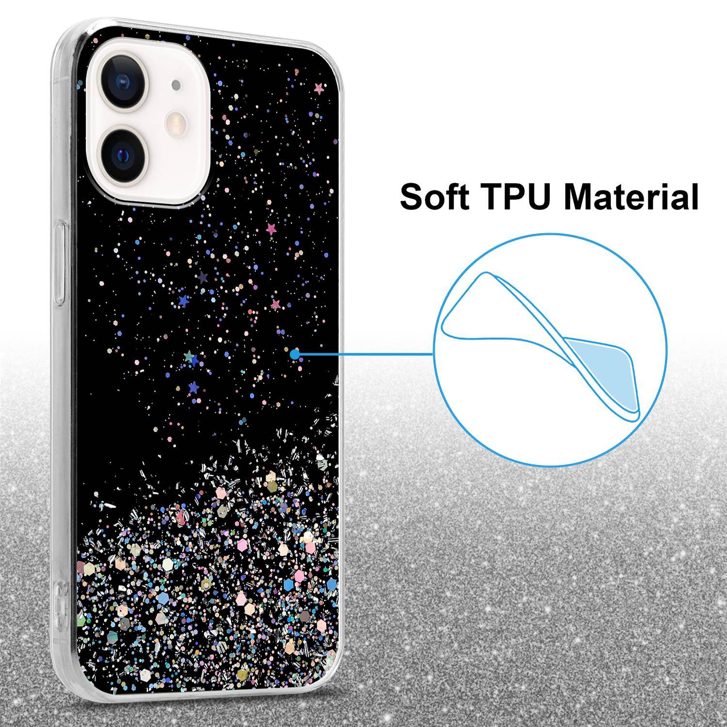 Cadorabo Hülle für Apple iPhone 12 MINI Schutz Hülle in Schwarz Handyhülle TPU Etui Glitter Cover Case Glitzer