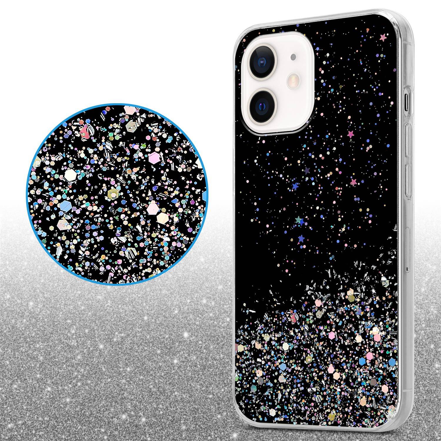 Cadorabo Hülle für Apple iPhone 12 MINI Schutz Hülle in Schwarz Handyhülle TPU Etui Glitter Cover Case Glitzer