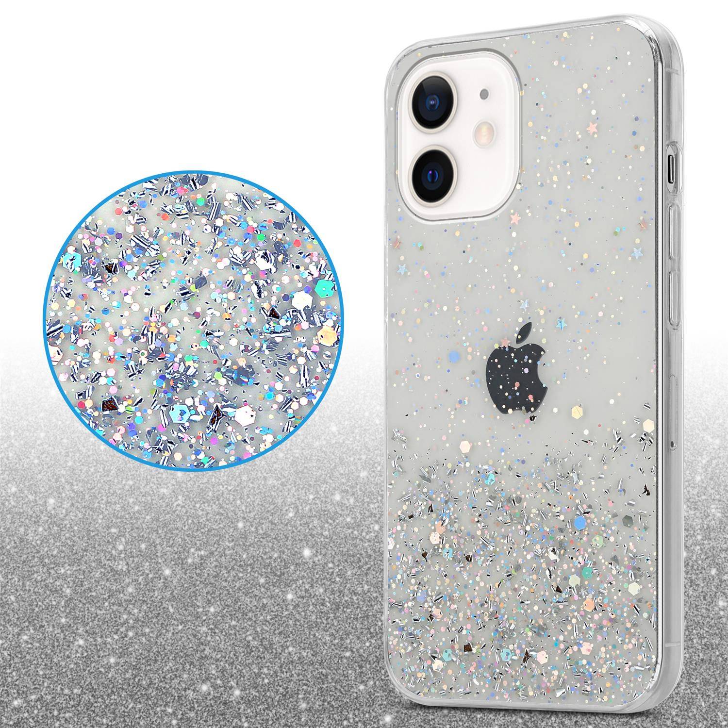 Cadorabo Hülle für Apple iPhone 12 MINI Schutz Hülle in Transparent Handyhülle TPU Etui Glitter Cover Case Glitzer