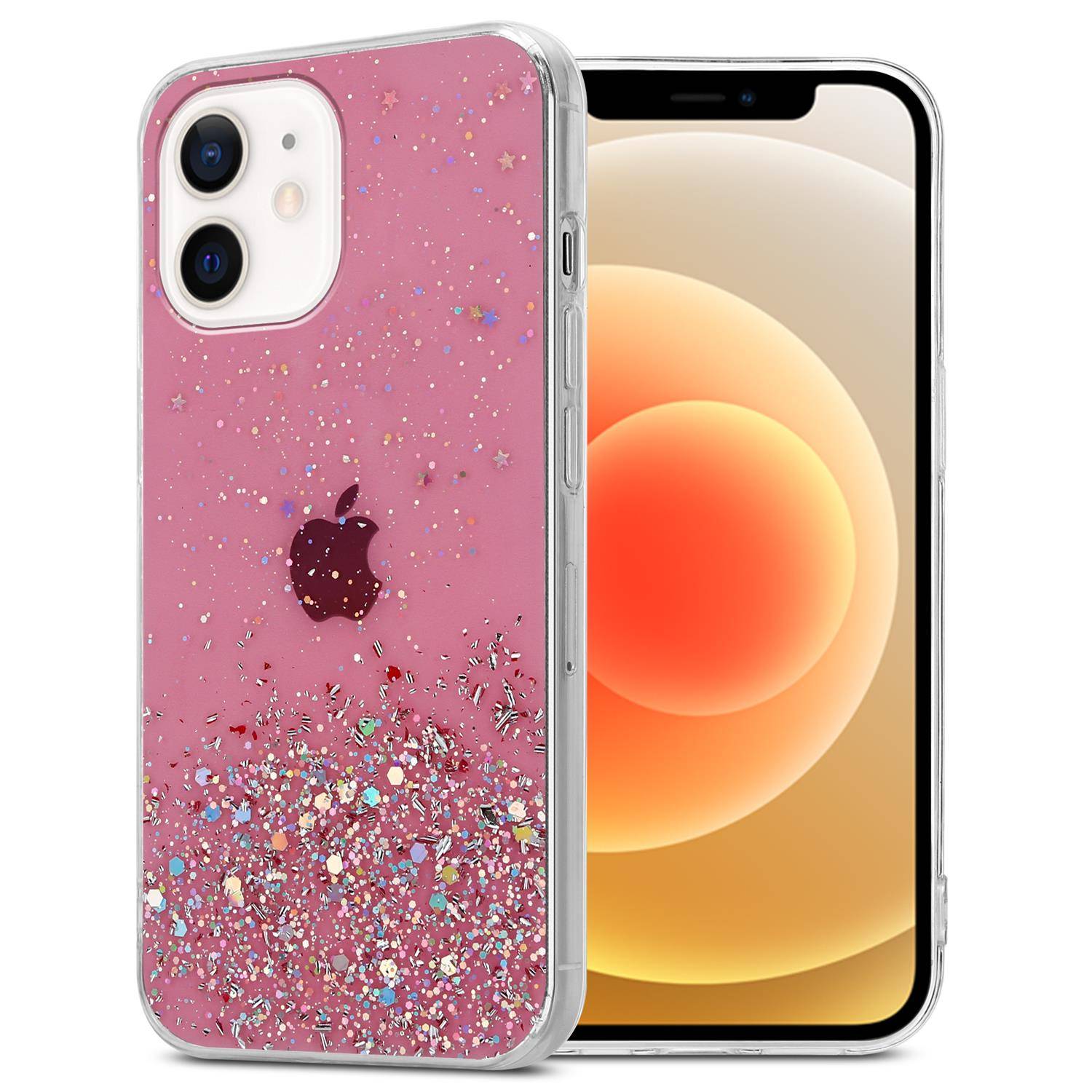 Cadorabo Hülle für Apple iPhone 12 MINI Schutz Hülle in Rosa Handyhülle TPU Etui Glitter Cover Case Glitzer