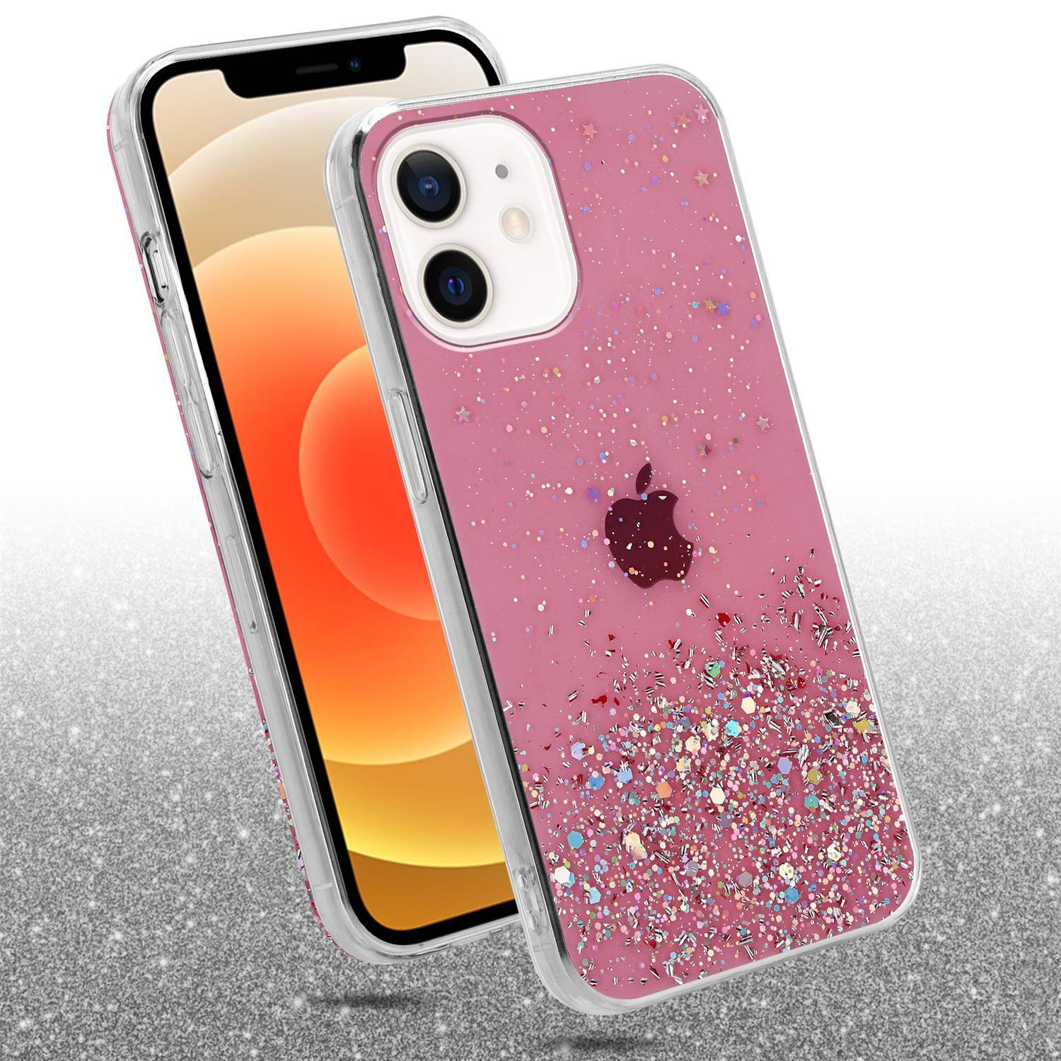 Cadorabo Hülle für Apple iPhone 12 MINI Schutz Hülle in Rosa Handyhülle TPU Etui Glitter Cover Case Glitzer