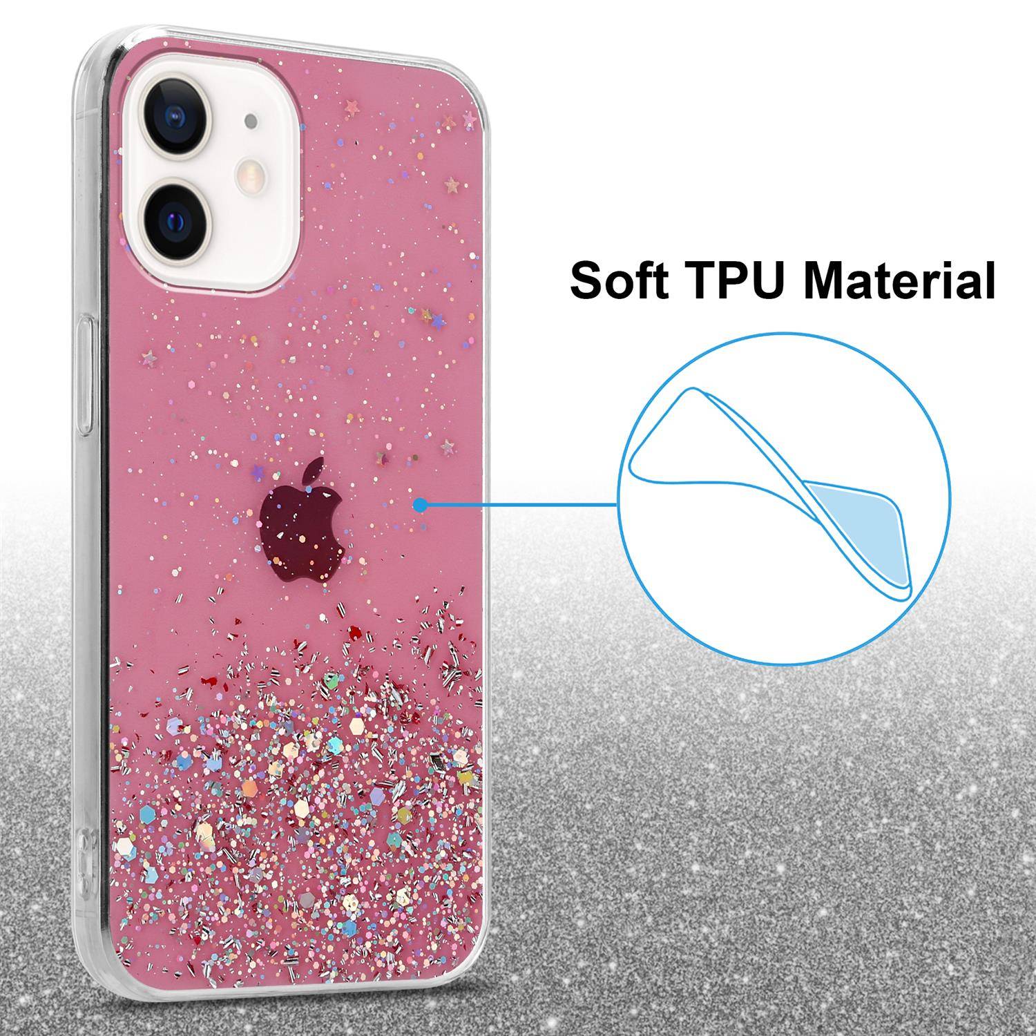 Cadorabo Hülle für Apple iPhone 12 MINI Schutz Hülle in Rosa Handyhülle TPU Etui Glitter Cover Case Glitzer
