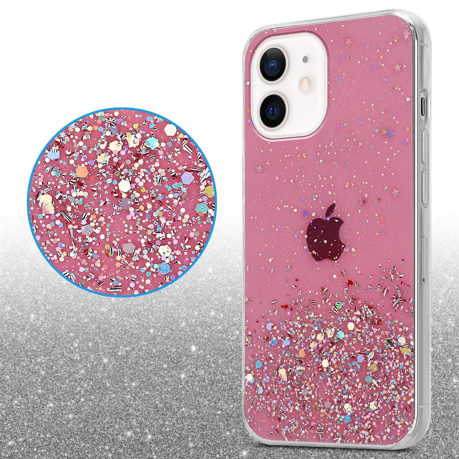 Cadorabo Hülle für Apple iPhone 12 MINI Schutz Hülle in Rosa Handyhülle TPU Etui Glitter Cover Case Glitzer