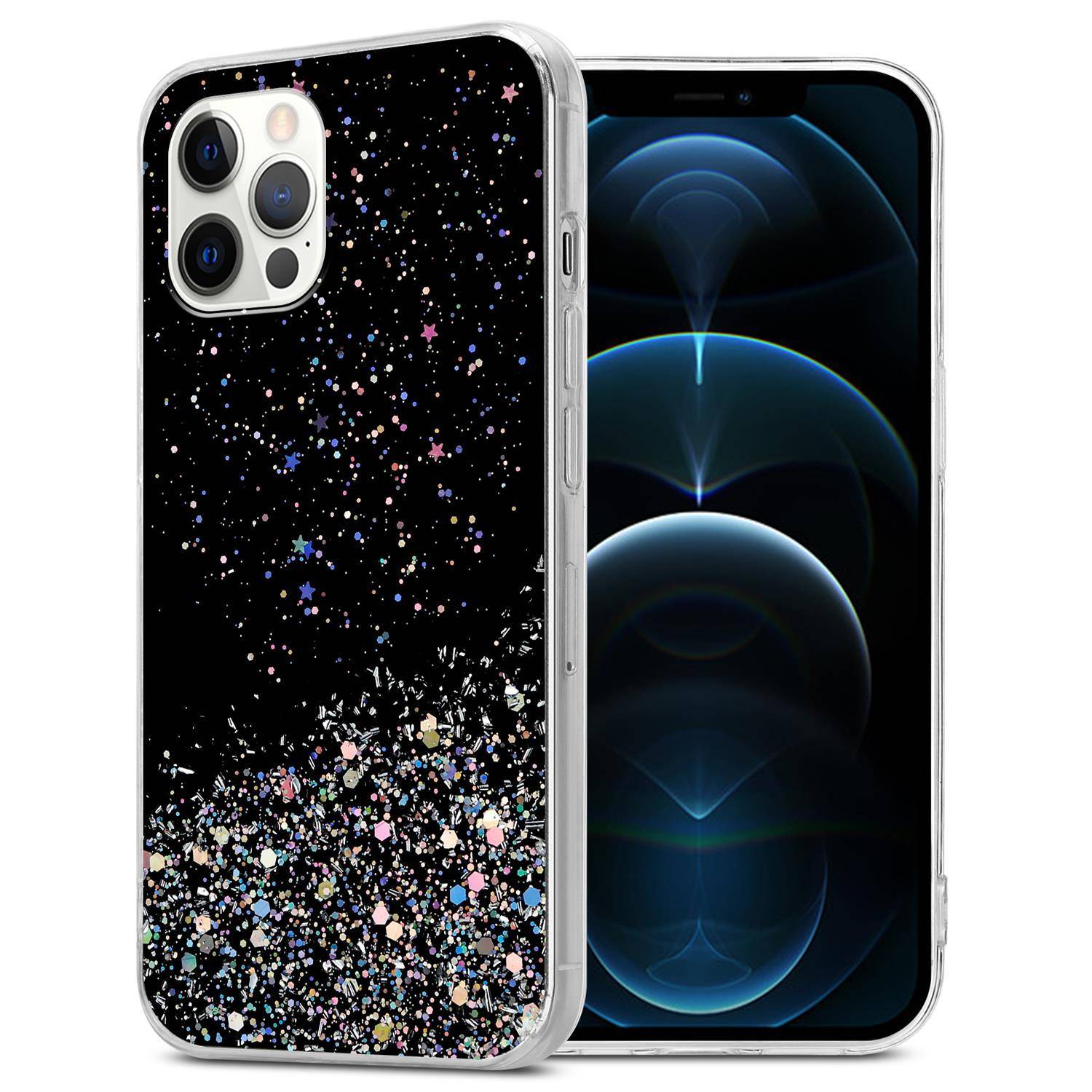 Cadorabo Hülle für Apple iPhone 12 PRO MAX Schutz Hülle in Schwarz Handyhülle TPU Etui Glitter Cover Case Glitzer