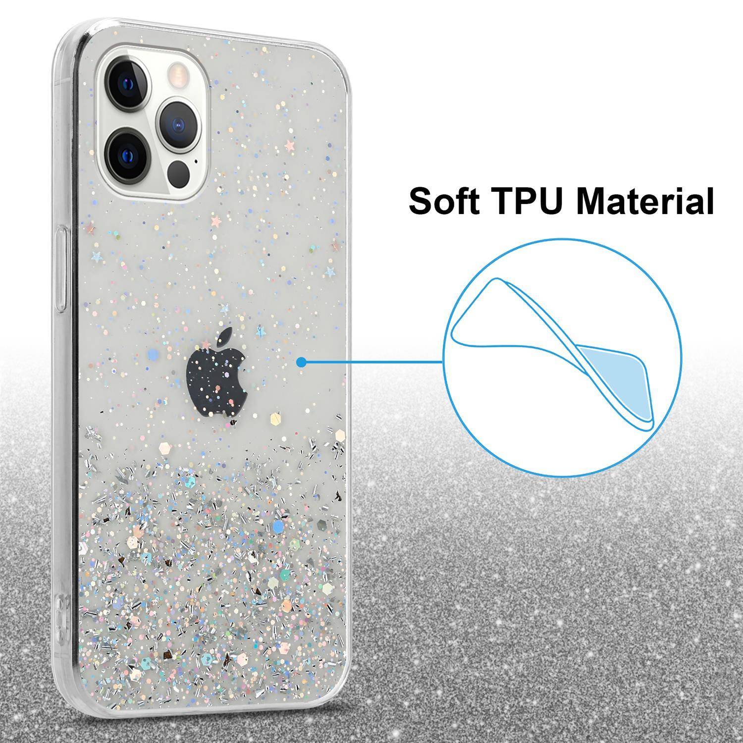 Cadorabo Hülle für Apple iPhone 12 PRO MAX Schutz Hülle in Transparent Handyhülle TPU Etui Glitter Cover Case Glitzer